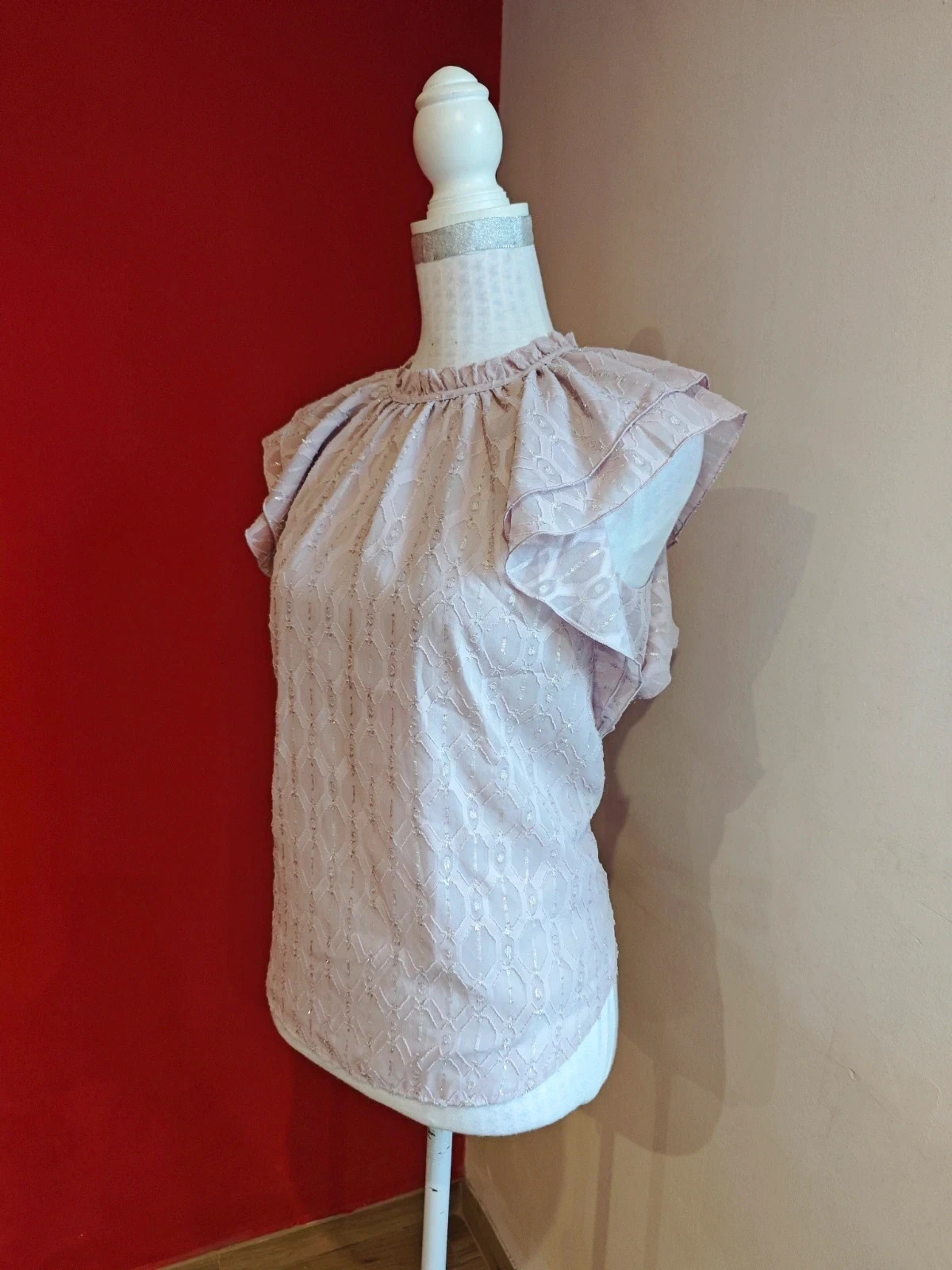 🌺Preciosa blusa de gasa malva con volantes en hombros y cuello, talla S, de Loft – LOFT – taille S / 36 / 8 2