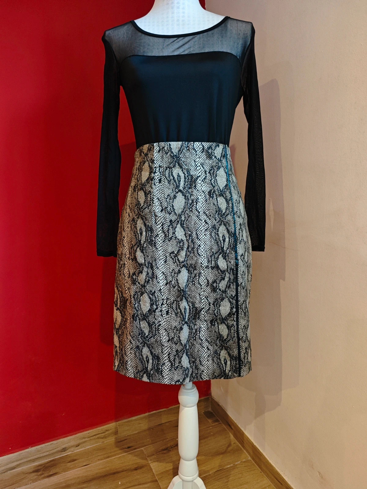 🌺 Elegante falda de algodón estampado animal print tonos negro y beige, talla M – Festa – taille M / 38 / 10 3