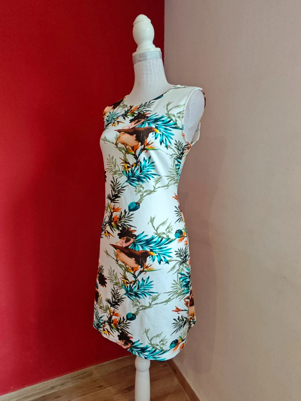 🌺 Precioso vestido blanco con estampado floral y pájaros – Huaxin fashion – taille M / 38 / 10 3