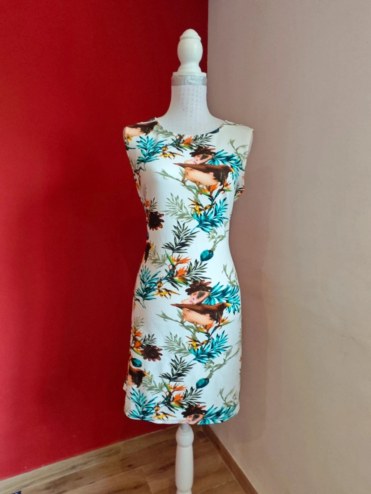🌺 Precioso vestido blanco con estampado floral y pájaros – Huaxin fashion – taille M / 38 / 10 2