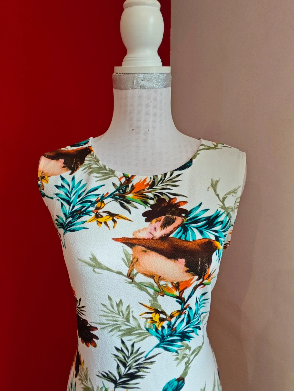 🌺 Precioso vestido blanco con estampado floral y pájaros – Huaxin fashion – taille M / 38 / 10 4