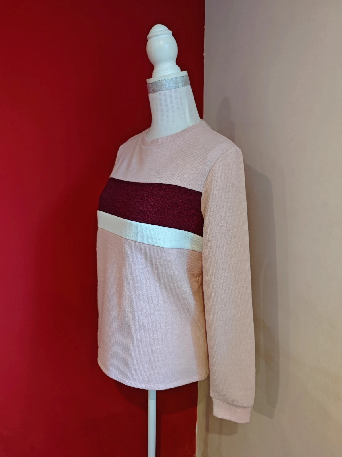 🌺Estilosa sudadera rosa con franja granate y crema delante – C&A – taille L / 40 / 12 3
