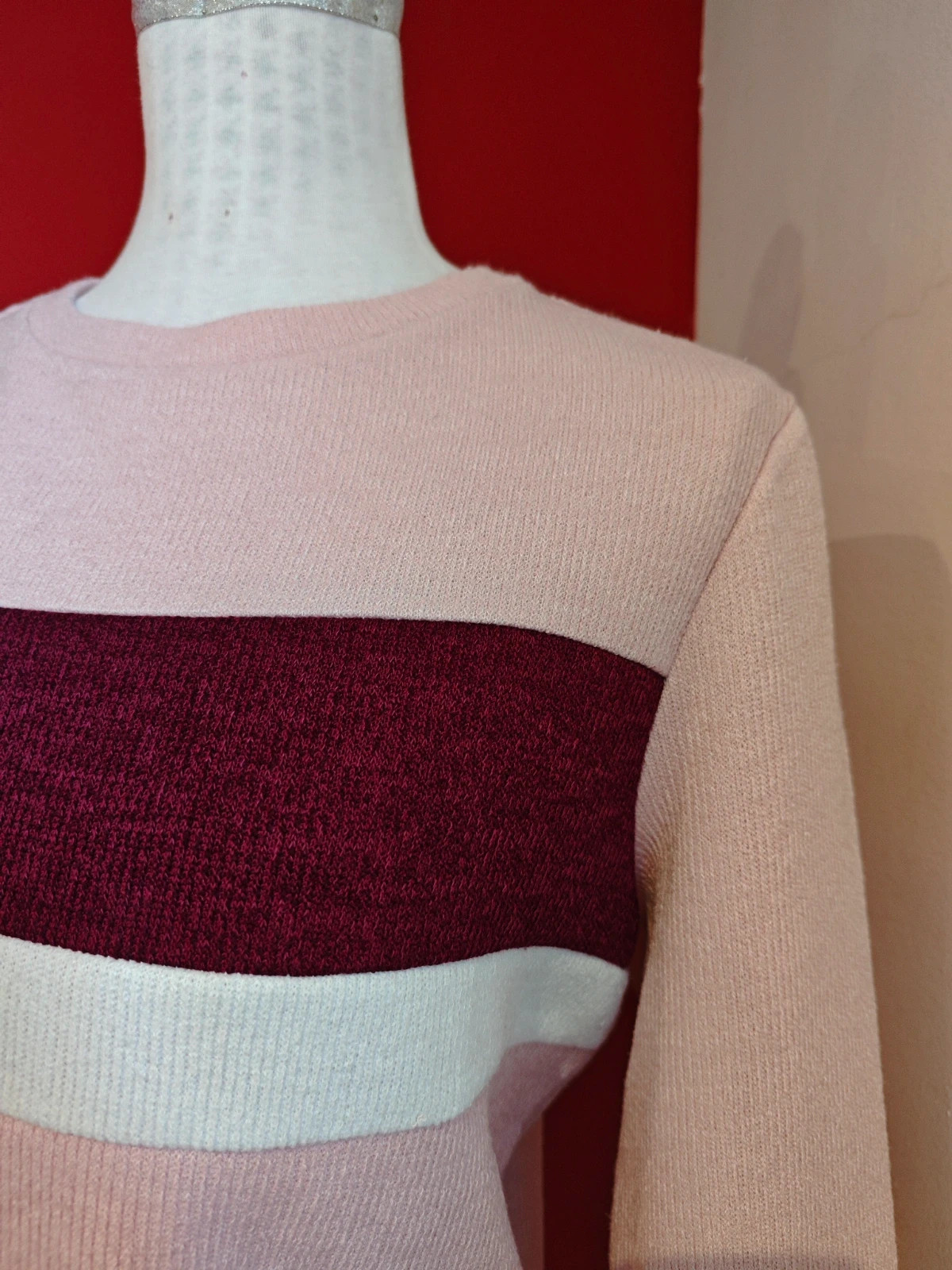 🌺Estilosa sudadera rosa con franja granate y crema delante – C&A – taille L / 40 / 12 4