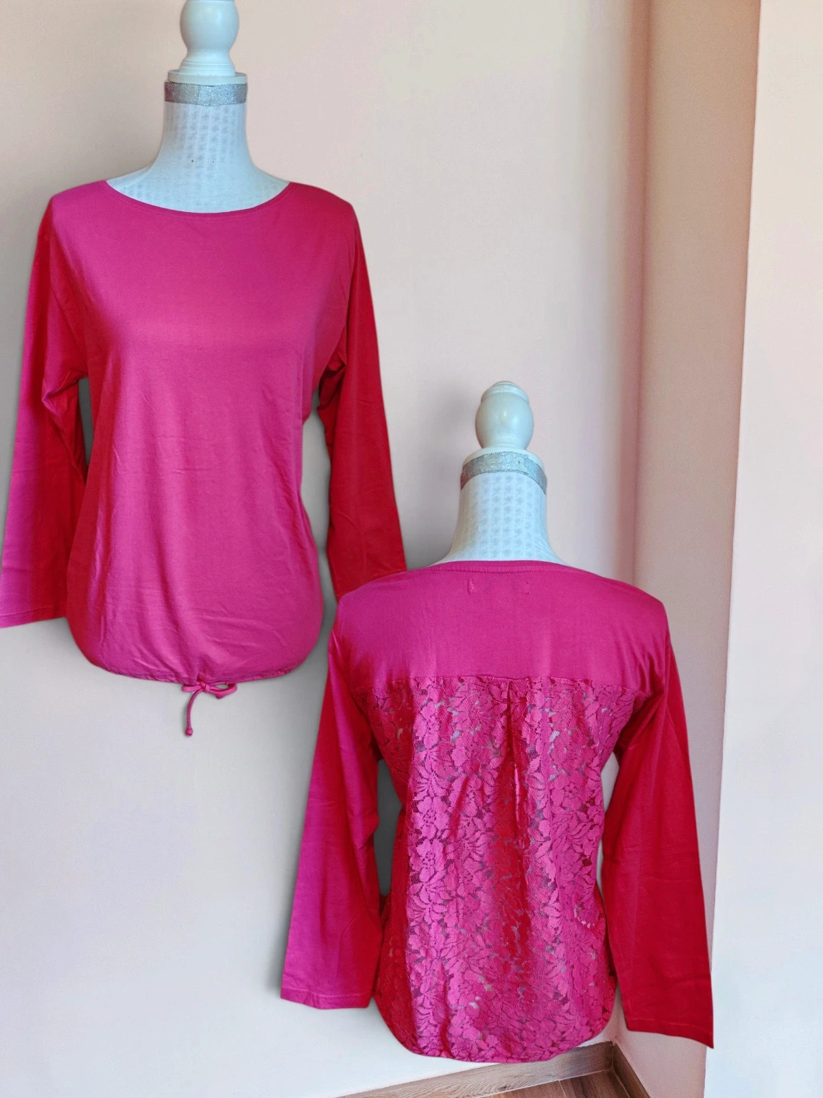 🌺 Original camiseta fucsia de algodón con espalda de blonda