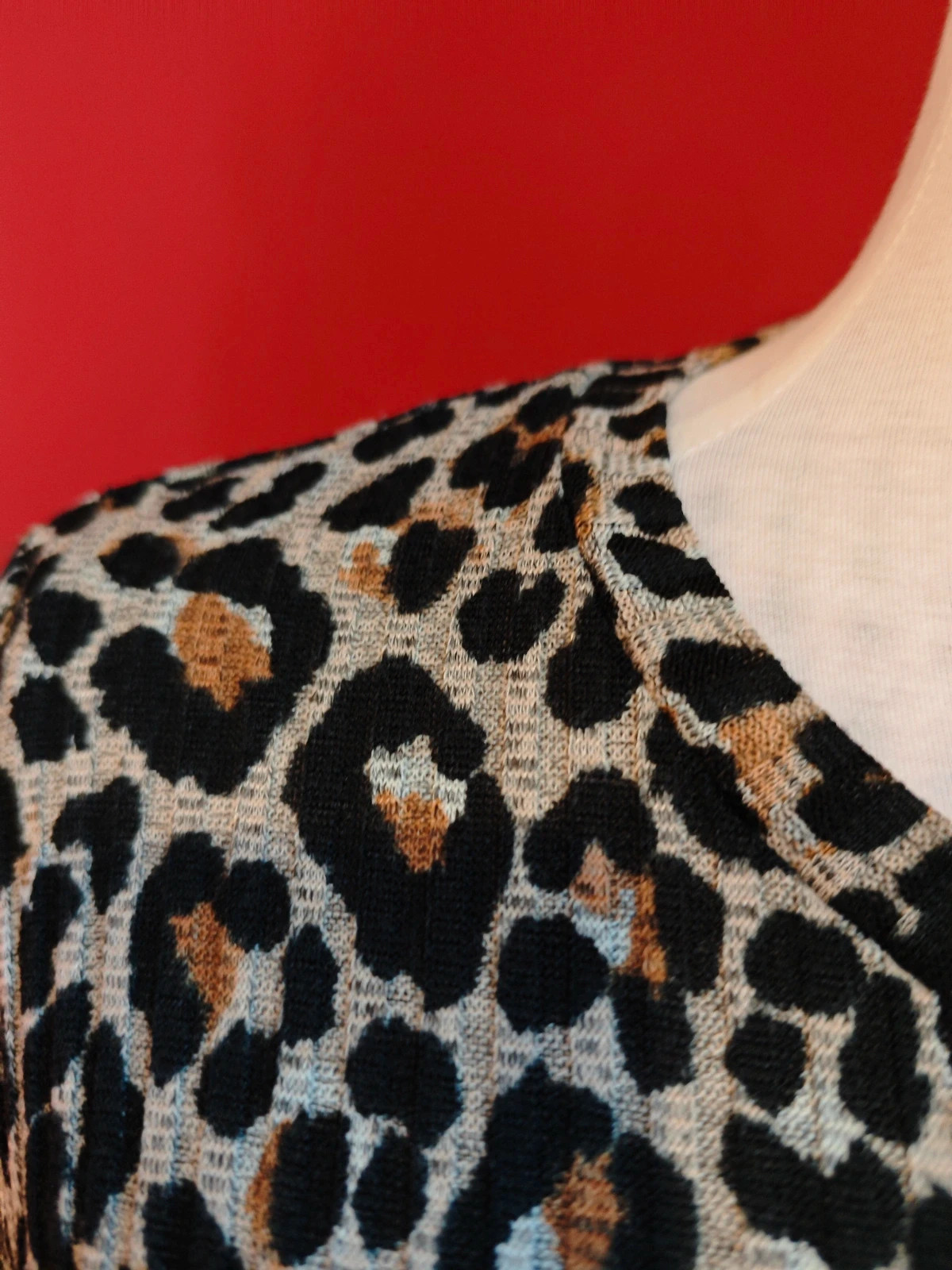 🌺 Estiloso jersey largo estampado animal print con volante – Vintage – taille L / 40 / 12 3