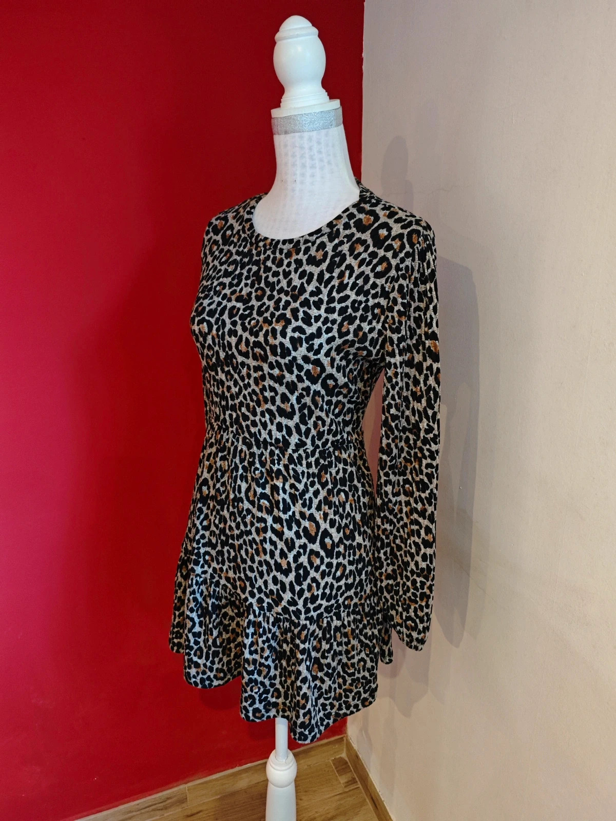 🌺 Estiloso jersey largo estampado animal print con volante – Vintage – taille L / 40 / 12 2