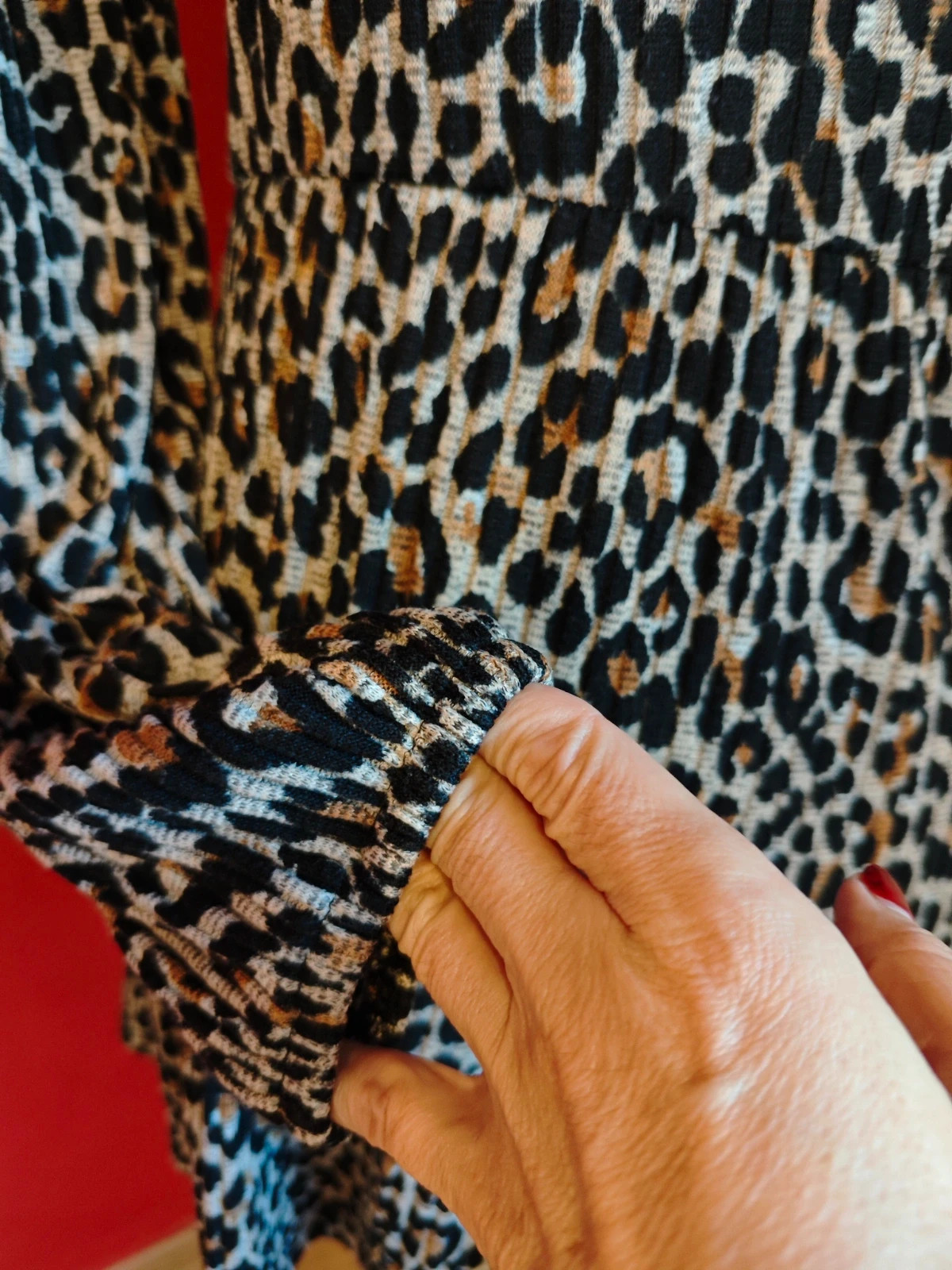 🌺 Estiloso jersey largo estampado animal print con volante – Vintage – taille L / 40 / 12 4