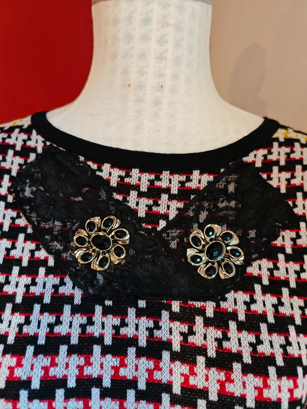 🌺 Original jersey estampado pata de gallo tonos negro, rojo y blanco, talla M – Elvet collection – taille M / 38 / 10 4