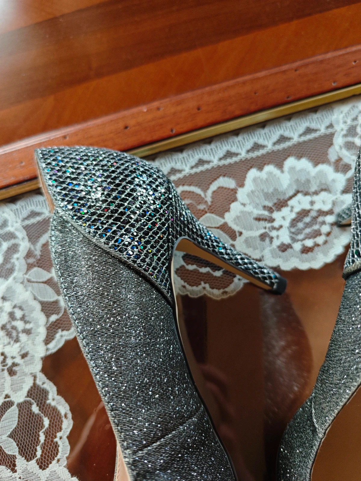 🌺 Elegantes zapatos de tacón plateados, de Menbur, número 38 – Menbur – taille 38 4