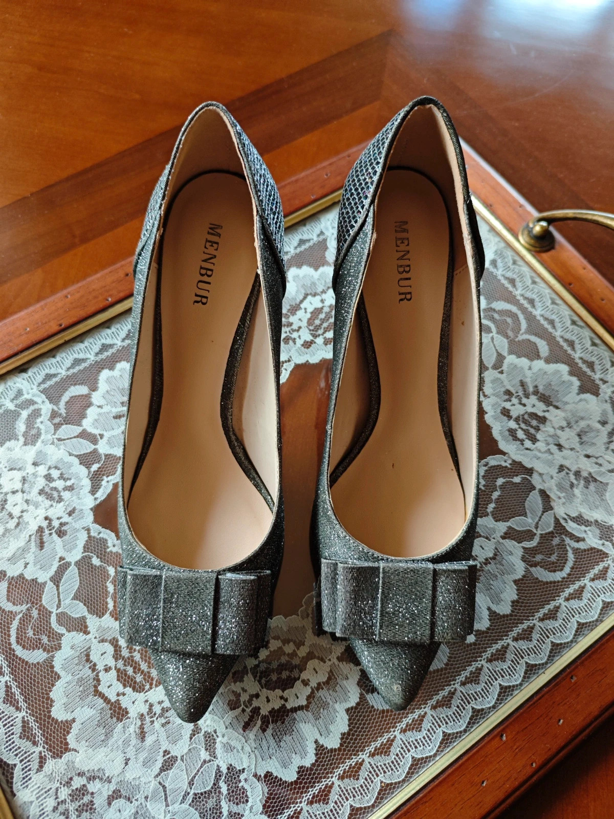 🌺 Elegantes zapatos de tacón plateados, de Menbur, número 38 – Menbur – taille 38 2