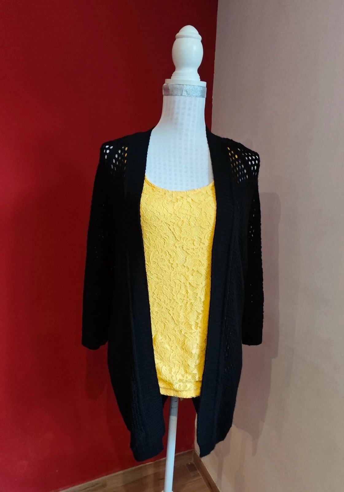 🌺 Bonita chaqueta de punto calado negro con manga japonesa – Vintage Dressing – taille Taille unique
