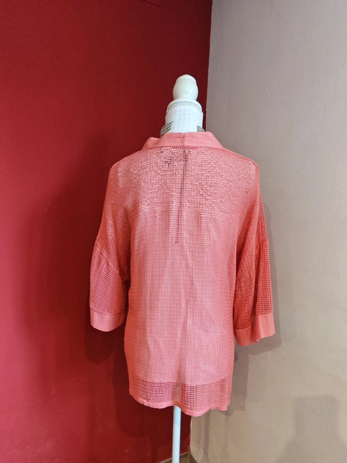 🌺Preciosa chaqueta de tejido de malla de algodón tono coral – taille XXXL / 46 / 18 5
