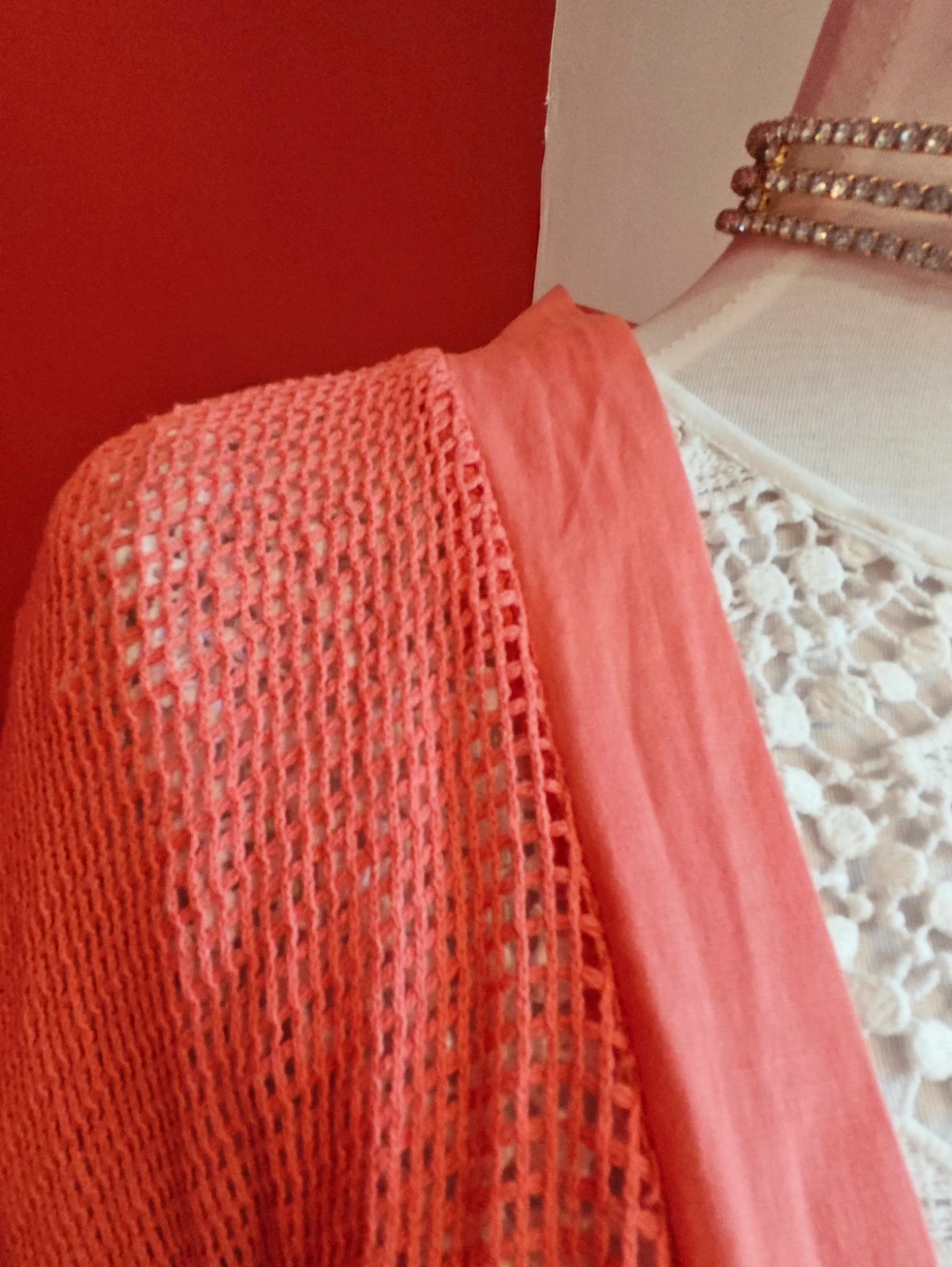 🌺Preciosa chaqueta de tejido de malla de algodón tono coral – taille XXXL / 46 / 18 3