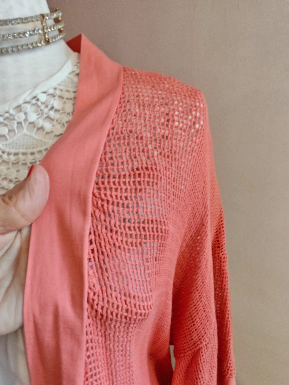🌺Preciosa chaqueta de tejido de malla de algodón tono coral – taille XXXL / 46 / 18 4