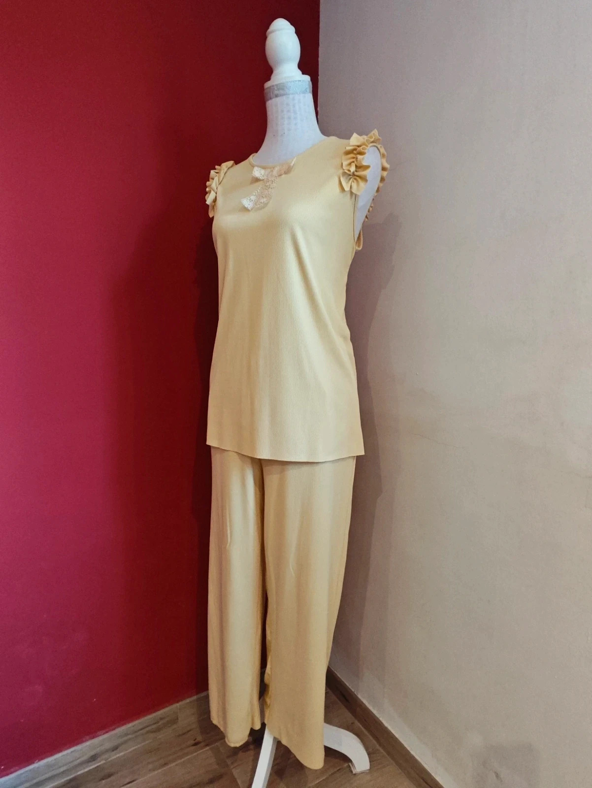 🌺 Chulisimo cconjunto de top y pantalón de punto fino amarillo suave – Elisa – taille XL / 42 / 14 2