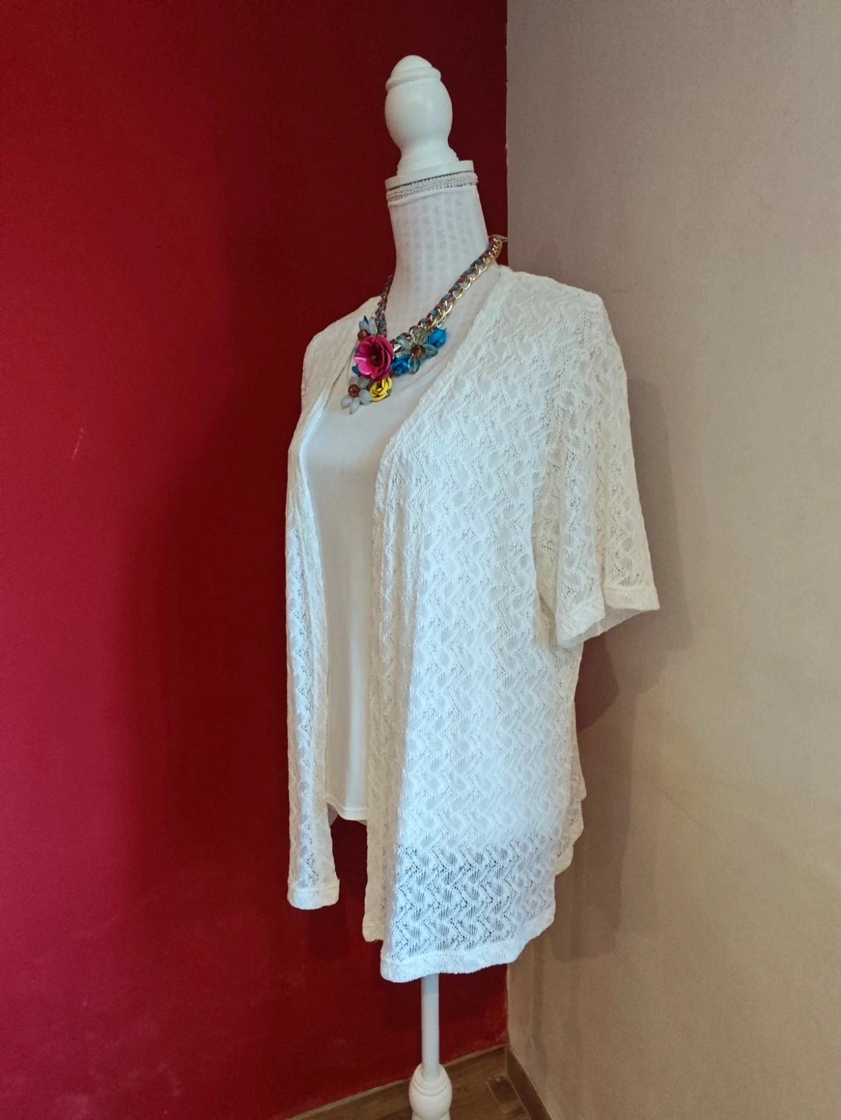 🌺 Bonito conjunto de top de tirantes anchos y rebeca de manga corta blancos – Local – taille XL / 42 / 14 2