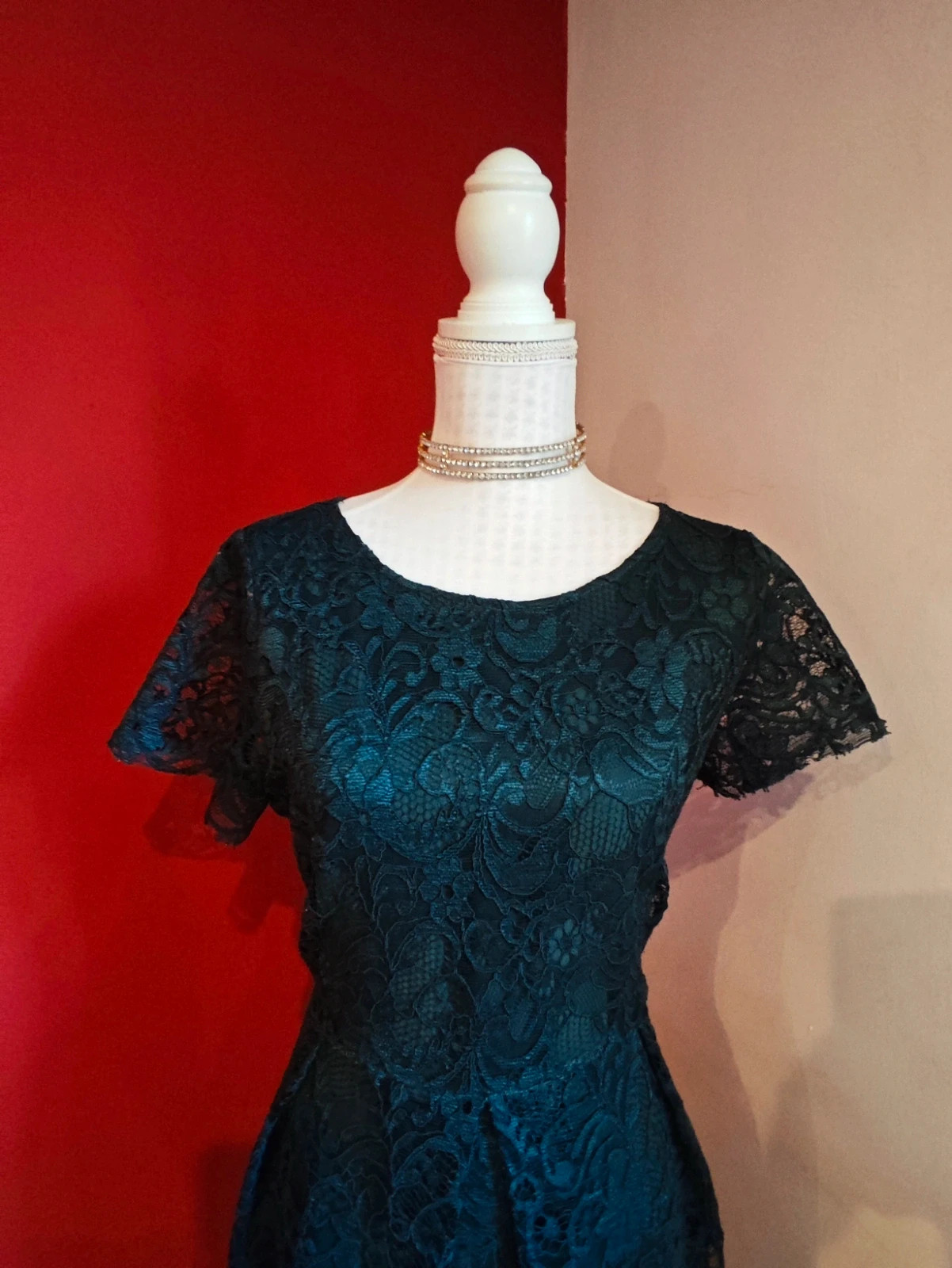 🌺Elegante vestido de blonda azul marino con vuelo en la falda – MARIELLA ROSATI – taille XXL / 44 / 16 3