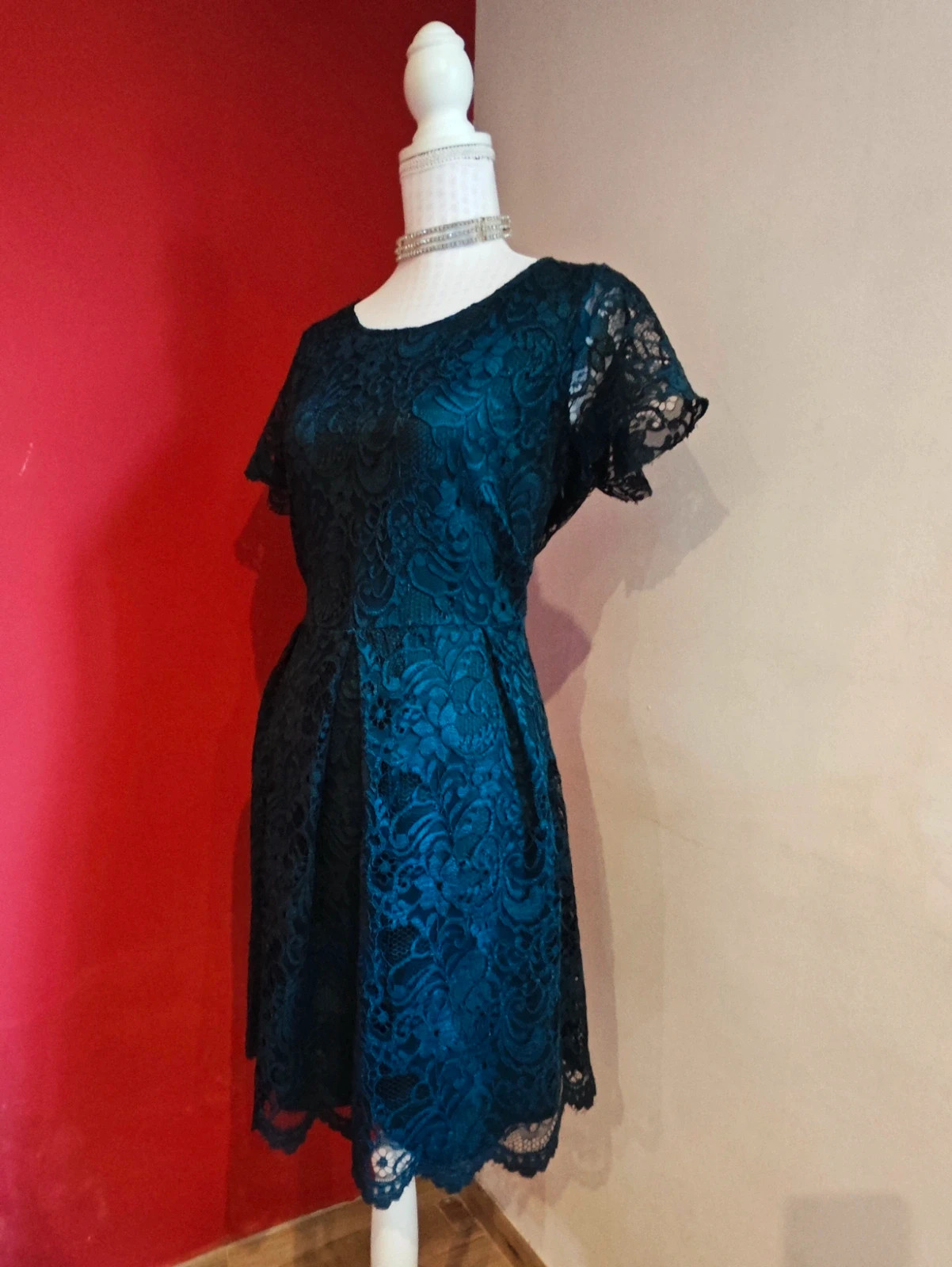 🌺Elegante vestido de blonda azul marino con vuelo en la falda – MARIELLA ROSATI – taille XXL / 44 / 16 2