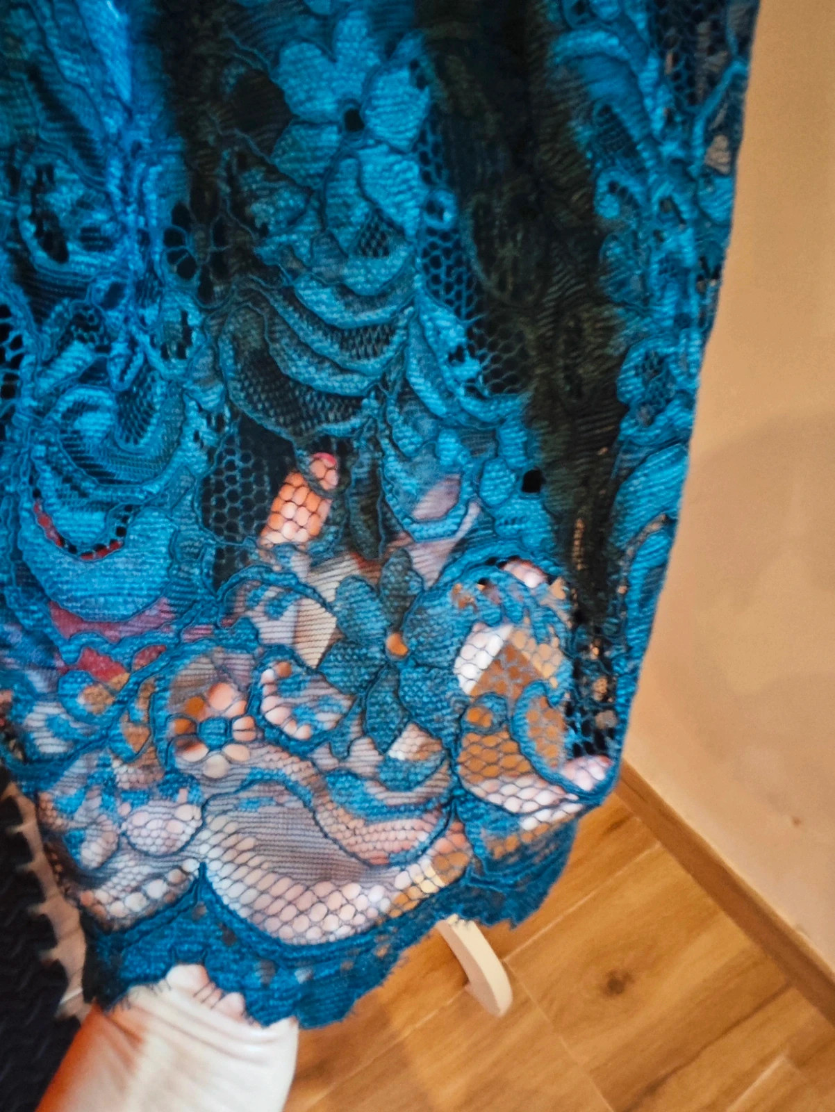 🌺Elegante vestido de blonda azul marino con vuelo en la falda – MARIELLA ROSATI – taille XXL / 44 / 16 5