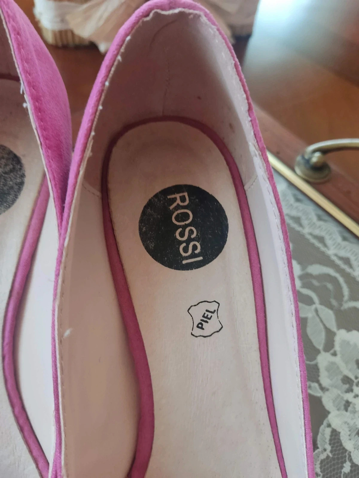 🌺 Bonitos zapatos peep toe de piel fucsia y gris con pequeña plataforma, número 37 – ROSSI – taille 37 5