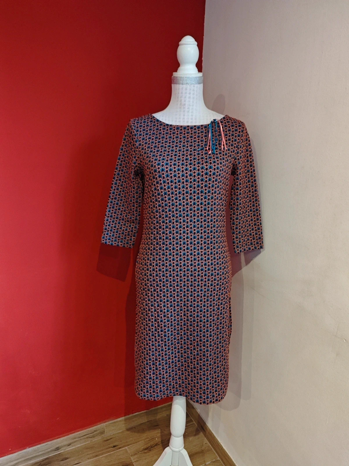 🌺Vestido de punto fino estampado tonos rosa, turquesa y azul marino