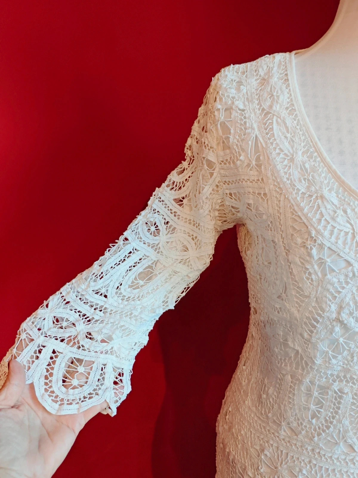 🌺 Precioso vestido de crochet blanco – Vintage – taille L / 40 / 12 3