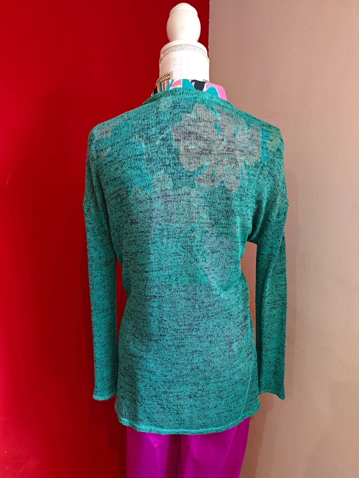 🌺Chaqueta de punto fino verde jaspeado con negro – H&M Divided – taille 4XL / 48 / 20 5