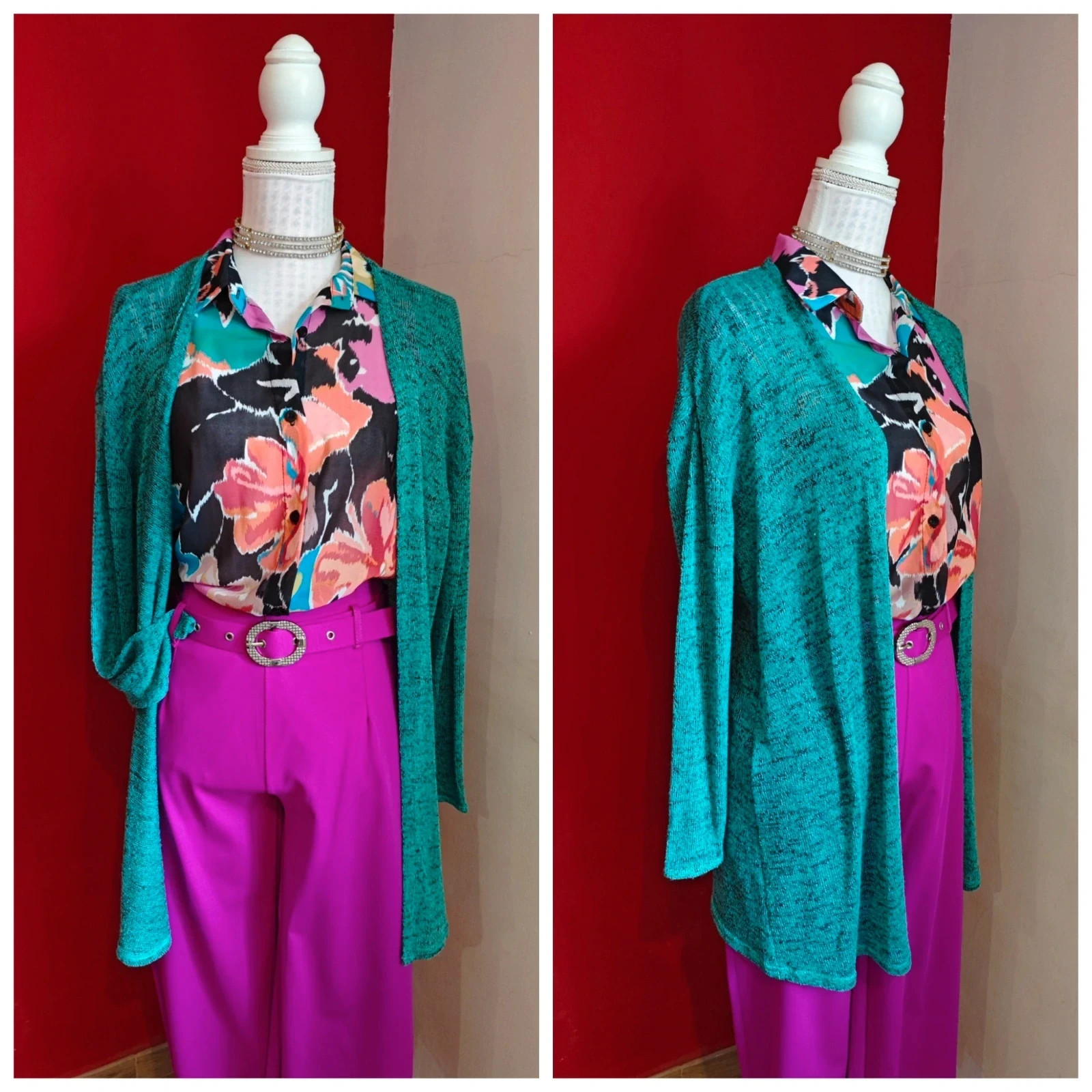 🌺Chaqueta de punto fino verde jaspeado con negro