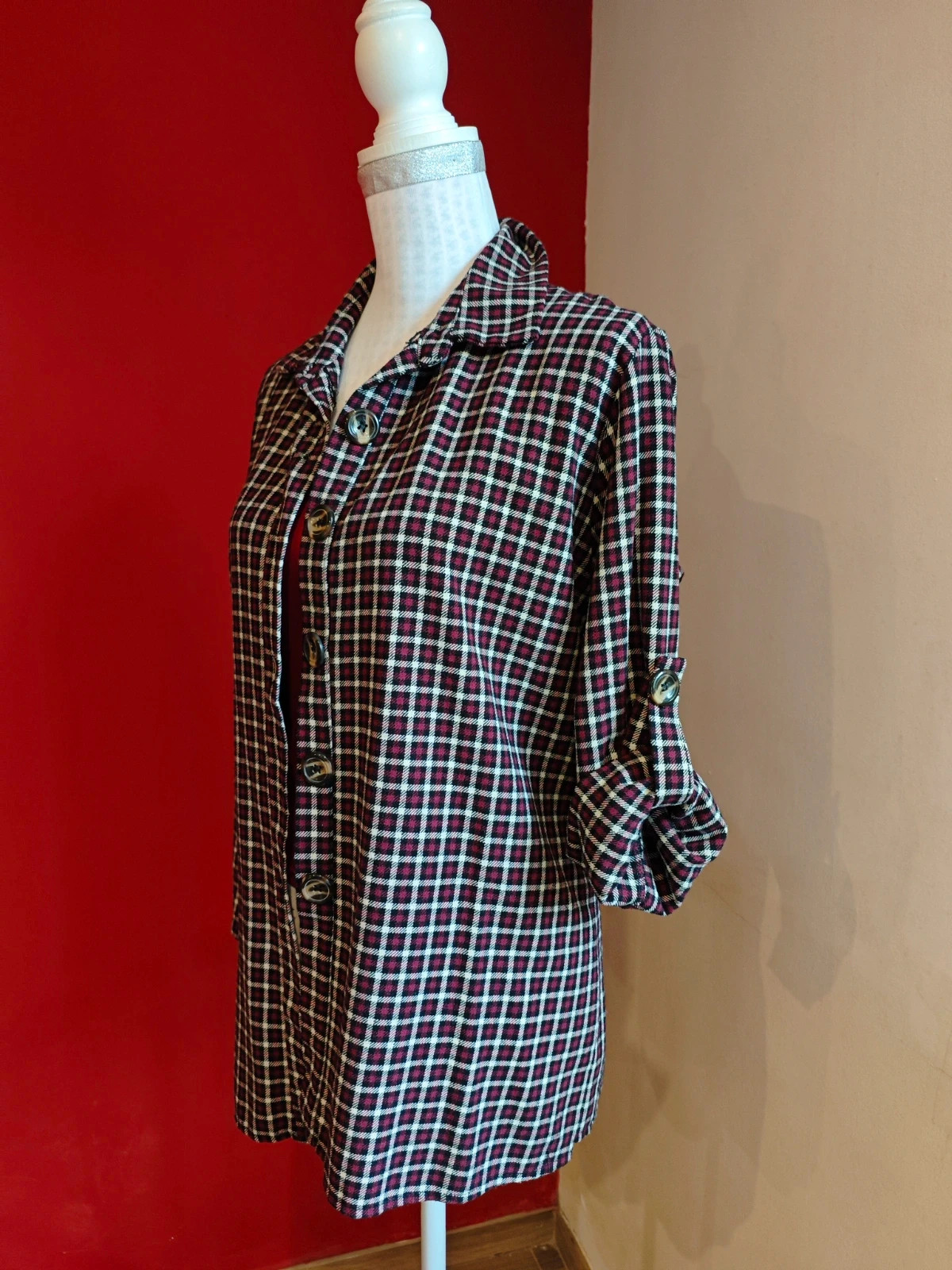 🌺Sobrecamisa de cuadros negros, granate y blanco – taille XXL / 44 / 16 3