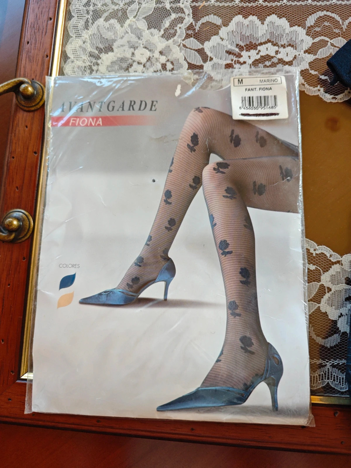 🌺Pantys de fantasía azul marino con flores sobre transparente sedoso – Fiona – taille M / 38 / 10 2
