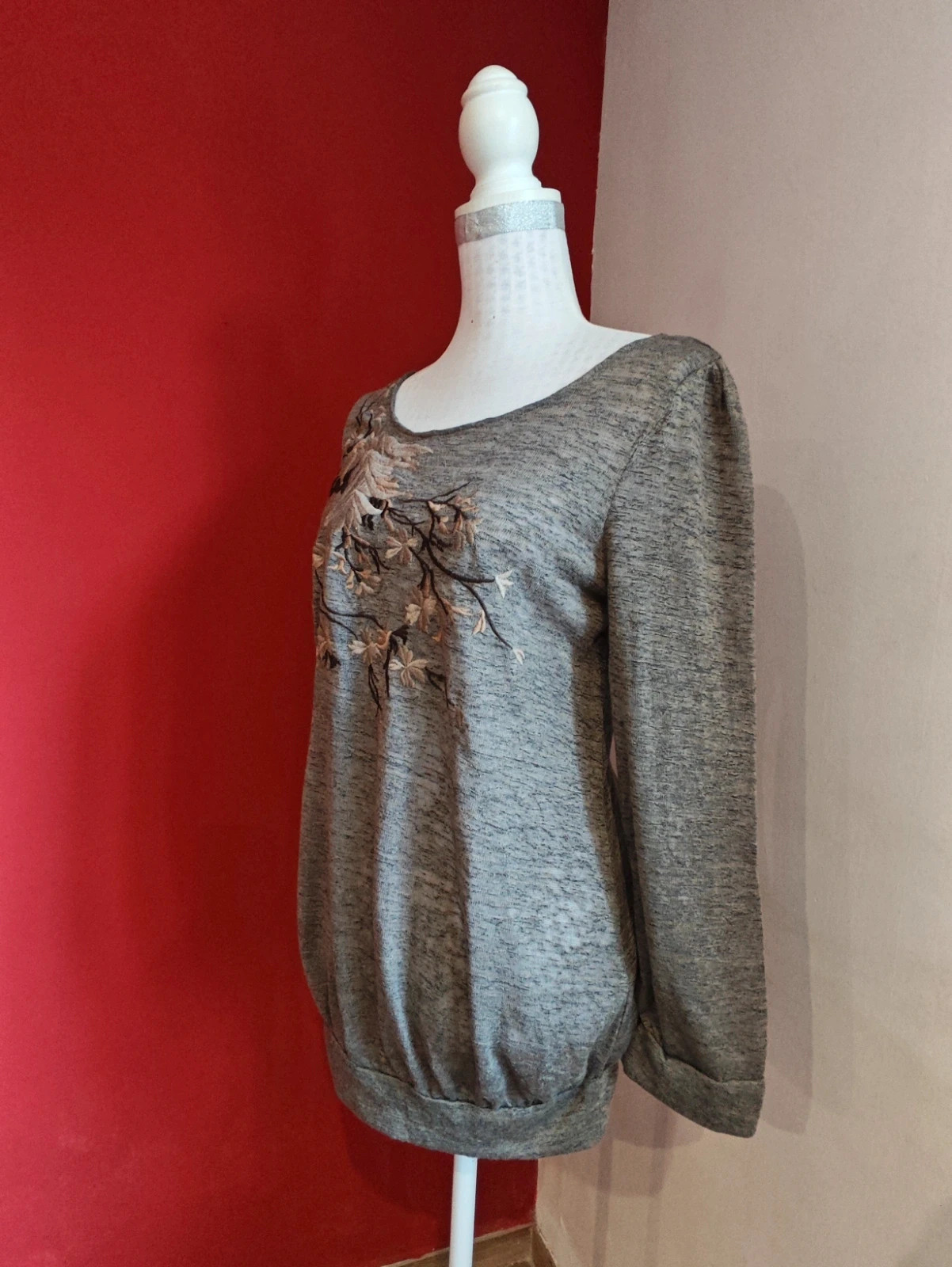 🌺 Camiseta tonos marrones jaspeado con bordado floral en el frente – Dolce Vita – taille XL / 42 / 14 3