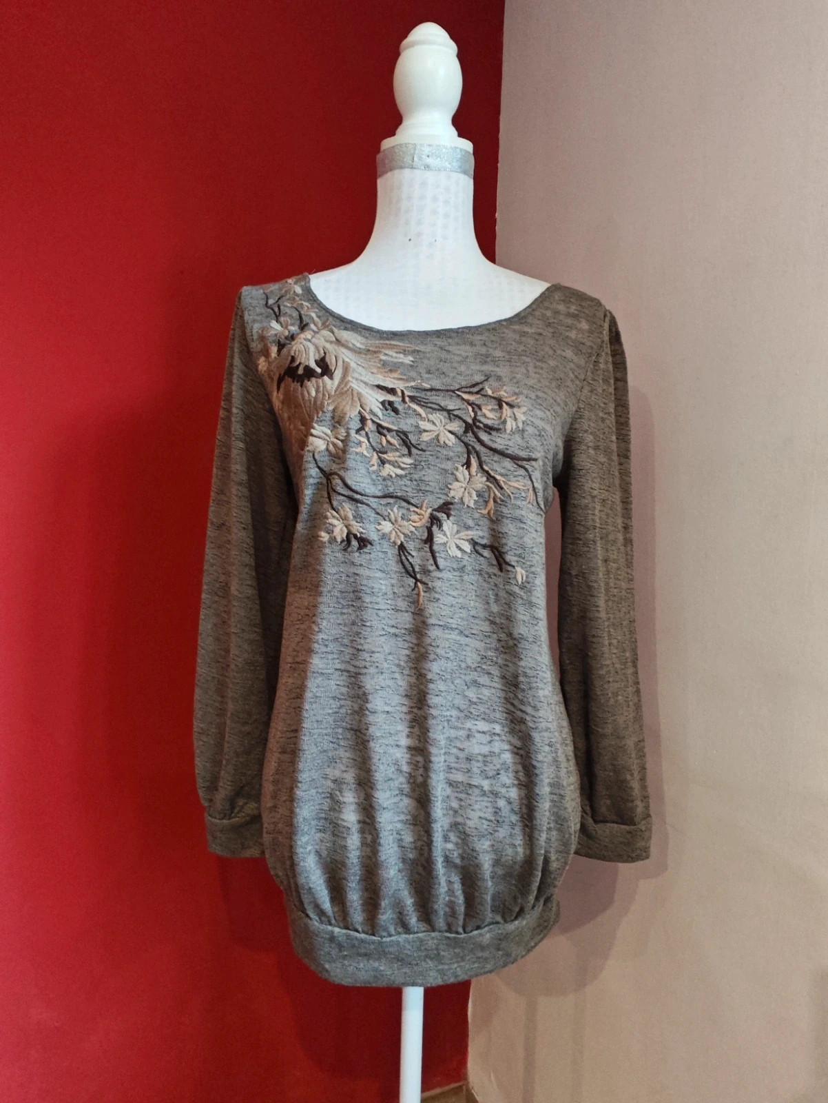 🌺 Camiseta tonos marrones jaspeado con bordado floral en el frente – Dolce Vita – taille XL / 42 / 14 2