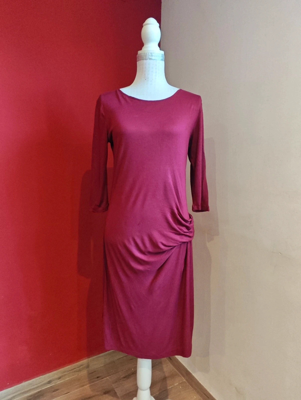 🌺 Original vestido de punto fino granate con drapeado en lateral – Mango – taille M / 38 / 10 2
