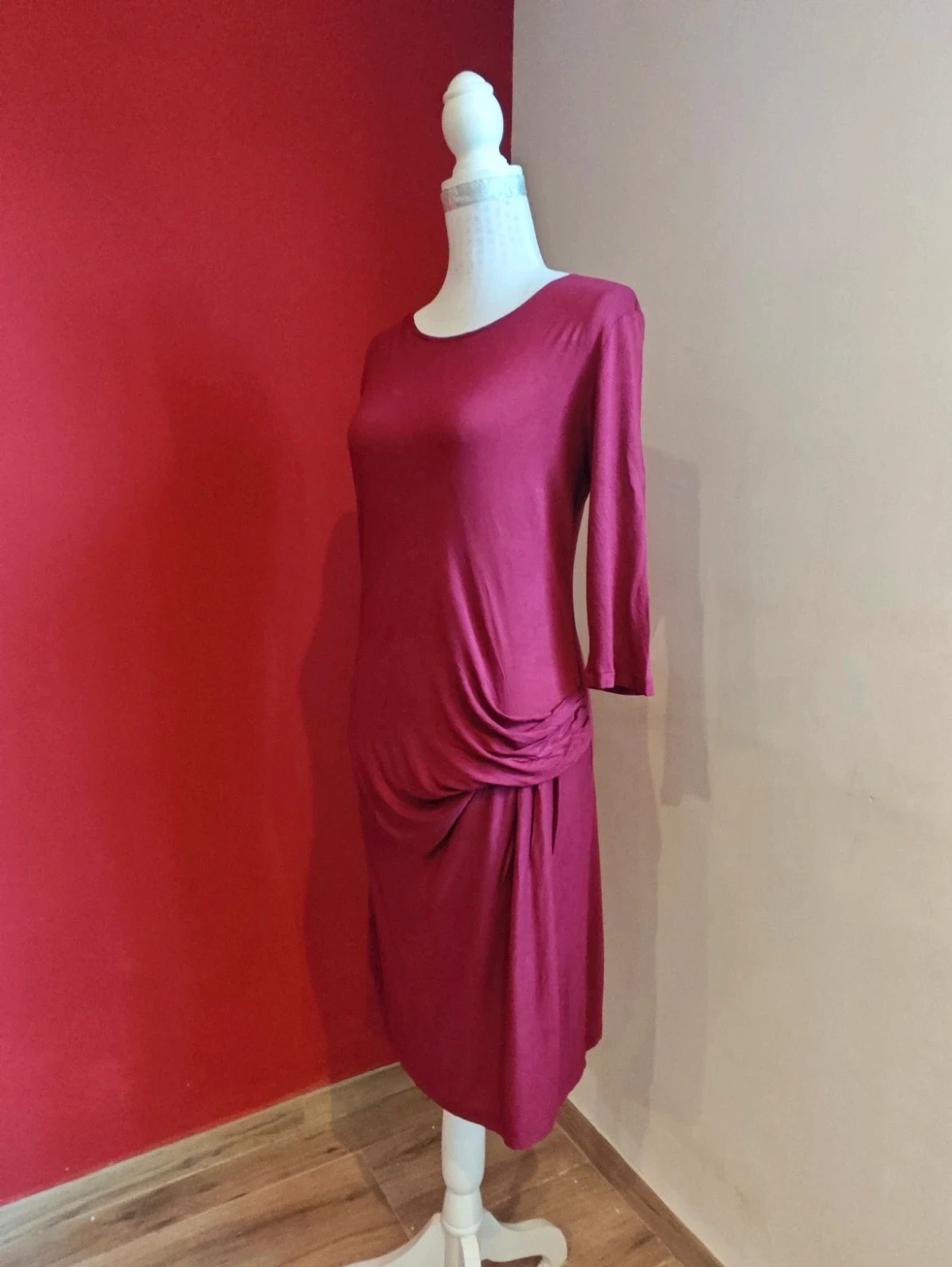 🌺 Original vestido de punto fino granate con drapeado en lateral – Mango – taille M / 38 / 10 3