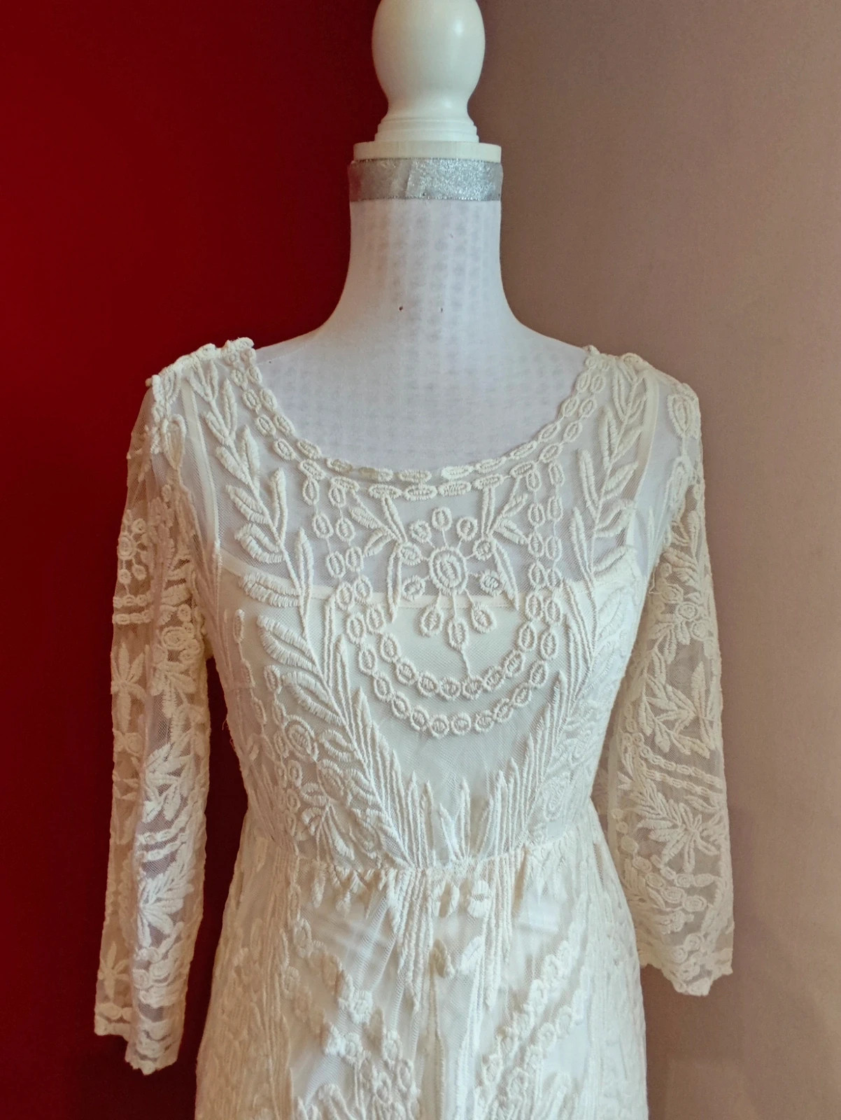 🌺 Precioso vestido de gasa con bordados tono crema y vestido interior, de Vila – Vila – taille S / 36 / 8 4
