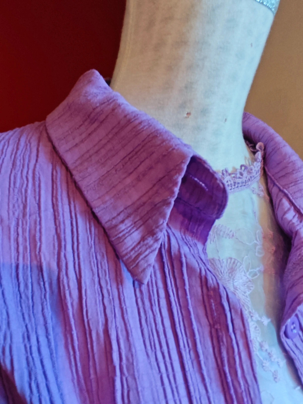 🌺 Precioso traje de sobrecamisa y pantalón lila tela efecto arrugadito – salants – taille M / 38 / 10 5