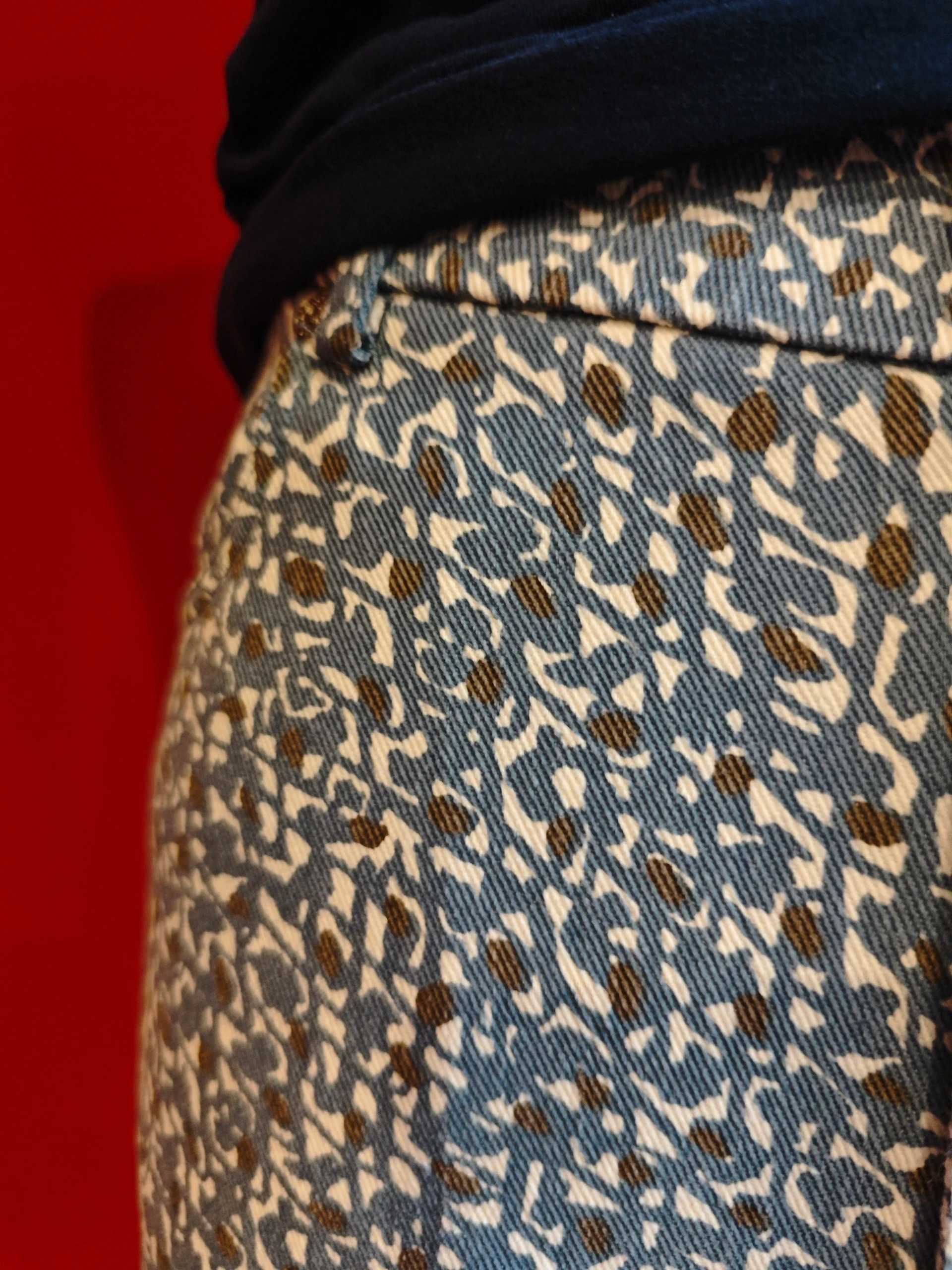 🌺 Cómodo pantalón pitillo de algodón elástico tonos azul, blanco y marrón, talla L – Miss Lady – taille L / 40 / 12 2