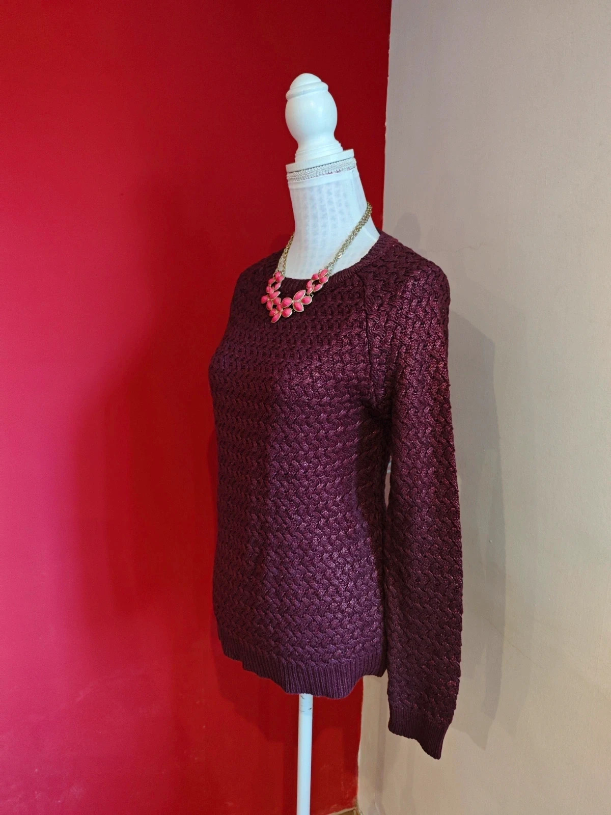 🌺 Bonito jersey morado con brillos con punto de ochos, talla L – Fórmula Joven – taille L / 40 / 12 2