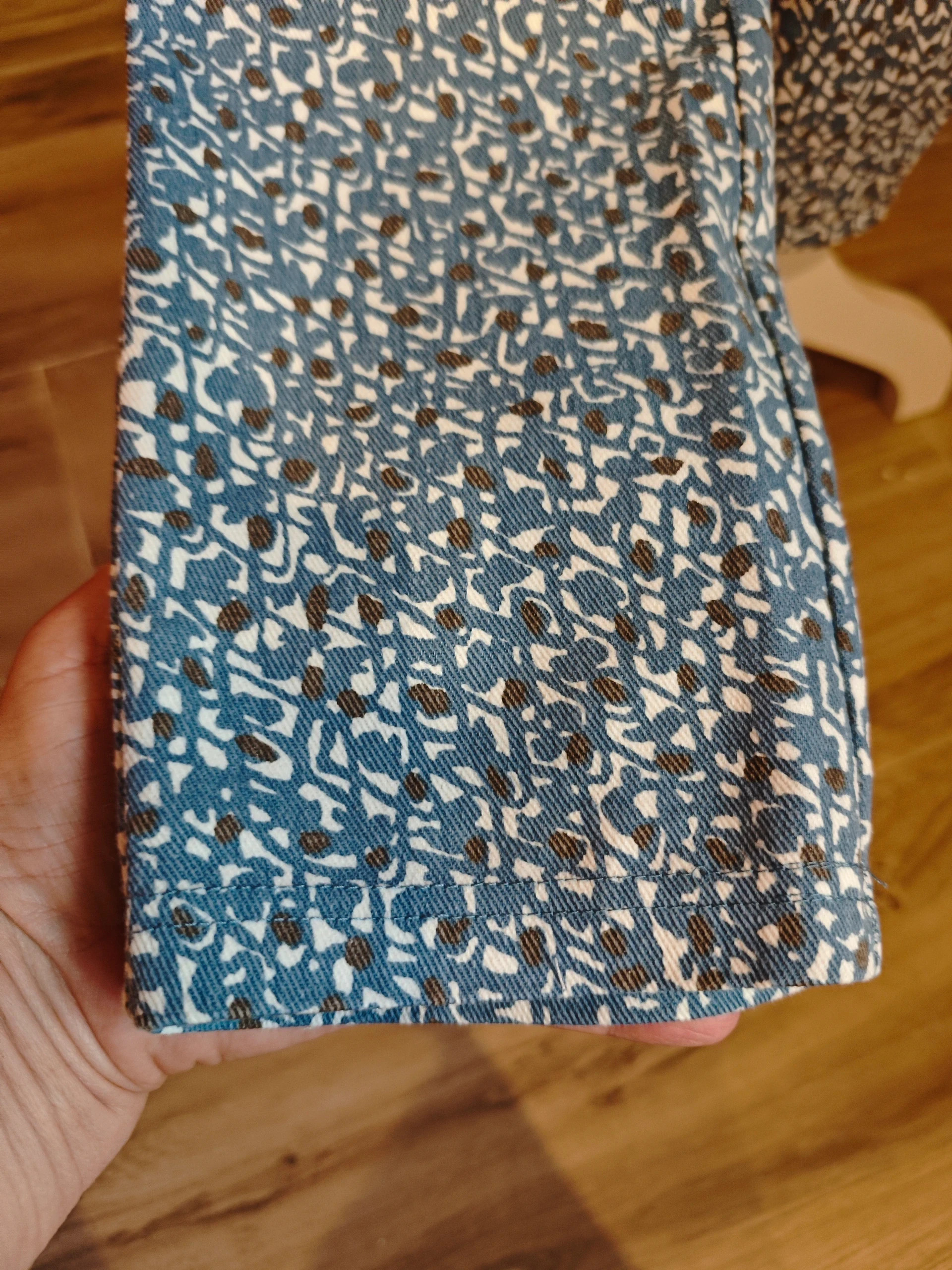 🌺 Cómodo pantalón pitillo de algodón elástico tonos azul, blanco y marrón, talla L – Miss Lady – taille L / 40 / 12 3