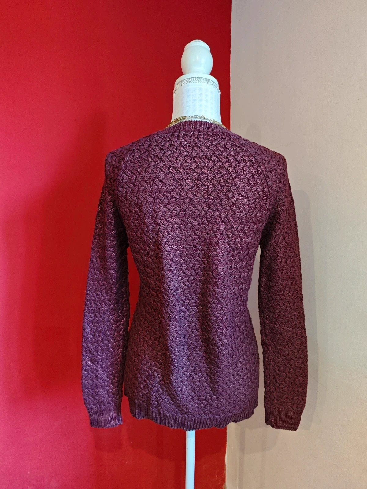 🌺 Bonito jersey morado con brillos con punto de ochos, talla L – Fórmula Joven – taille L / 40 / 12 5
