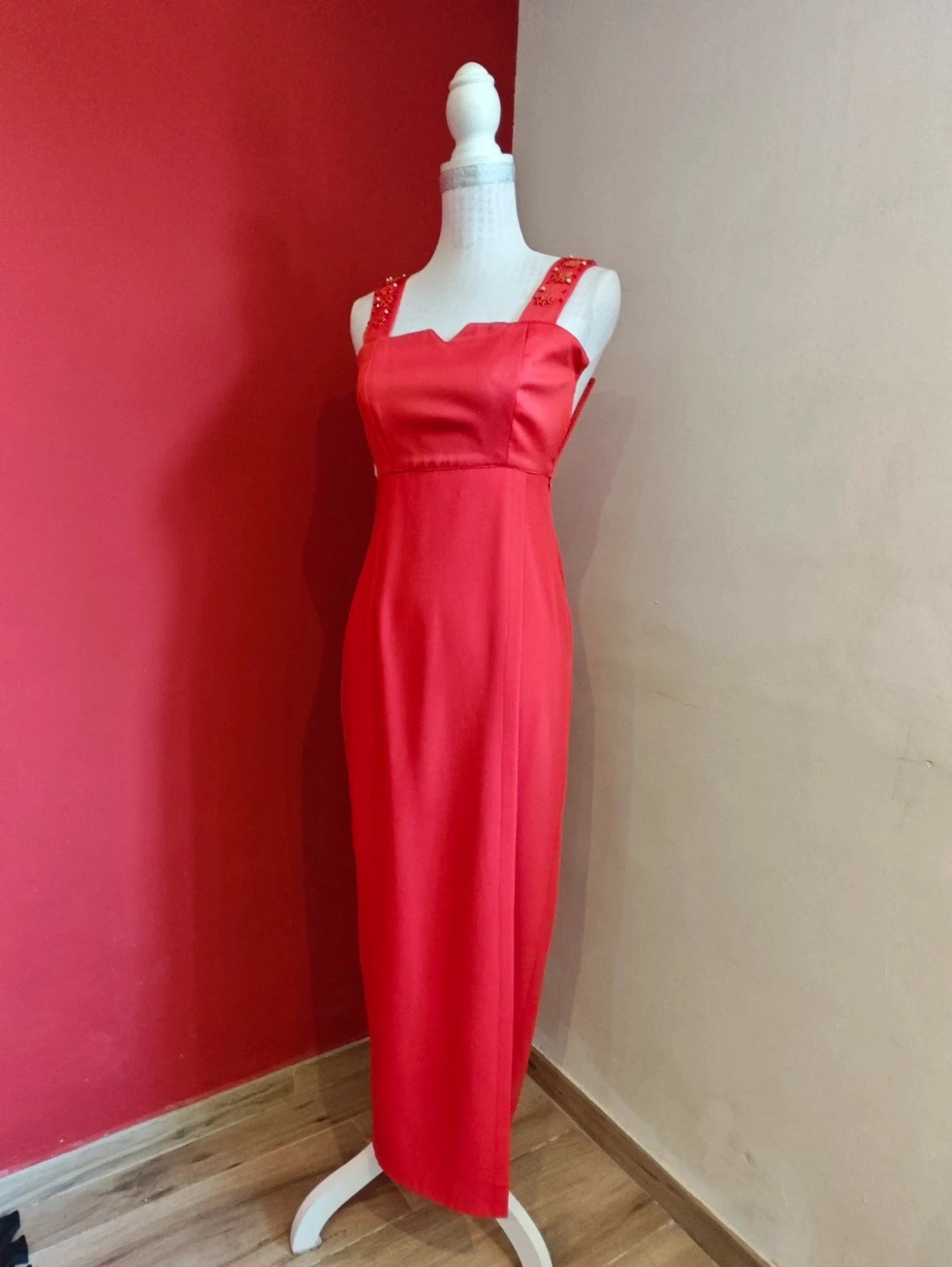 🌺 Impresionante vestido largo para eventos, color rojo con aplicaciones en los tirantes – Y etc... – taille S / 36 / 8 2