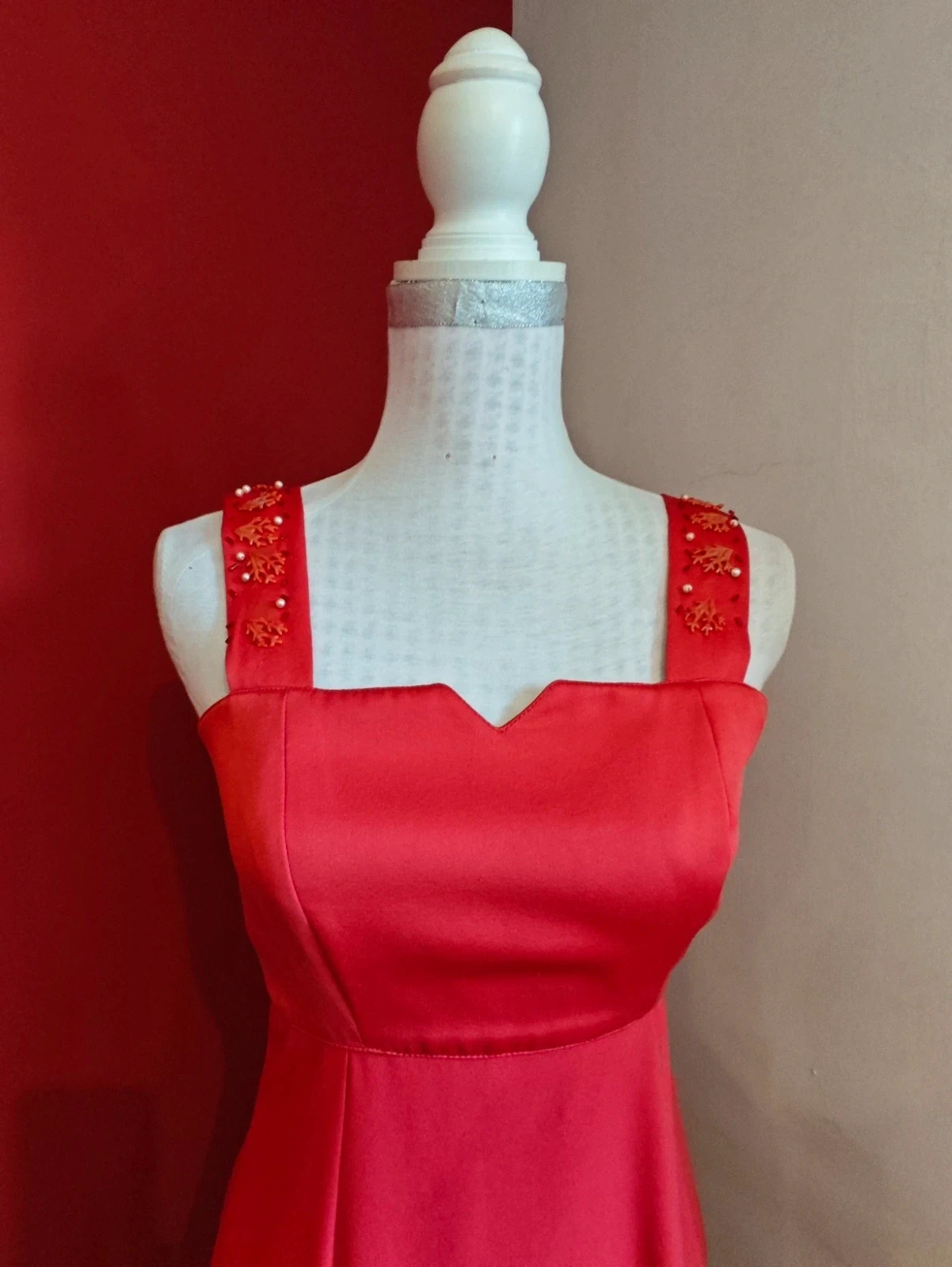 🌺 Impresionante vestido largo para eventos, color rojo con aplicaciones en los tirantes – Y etc... – taille S / 36 / 8 3