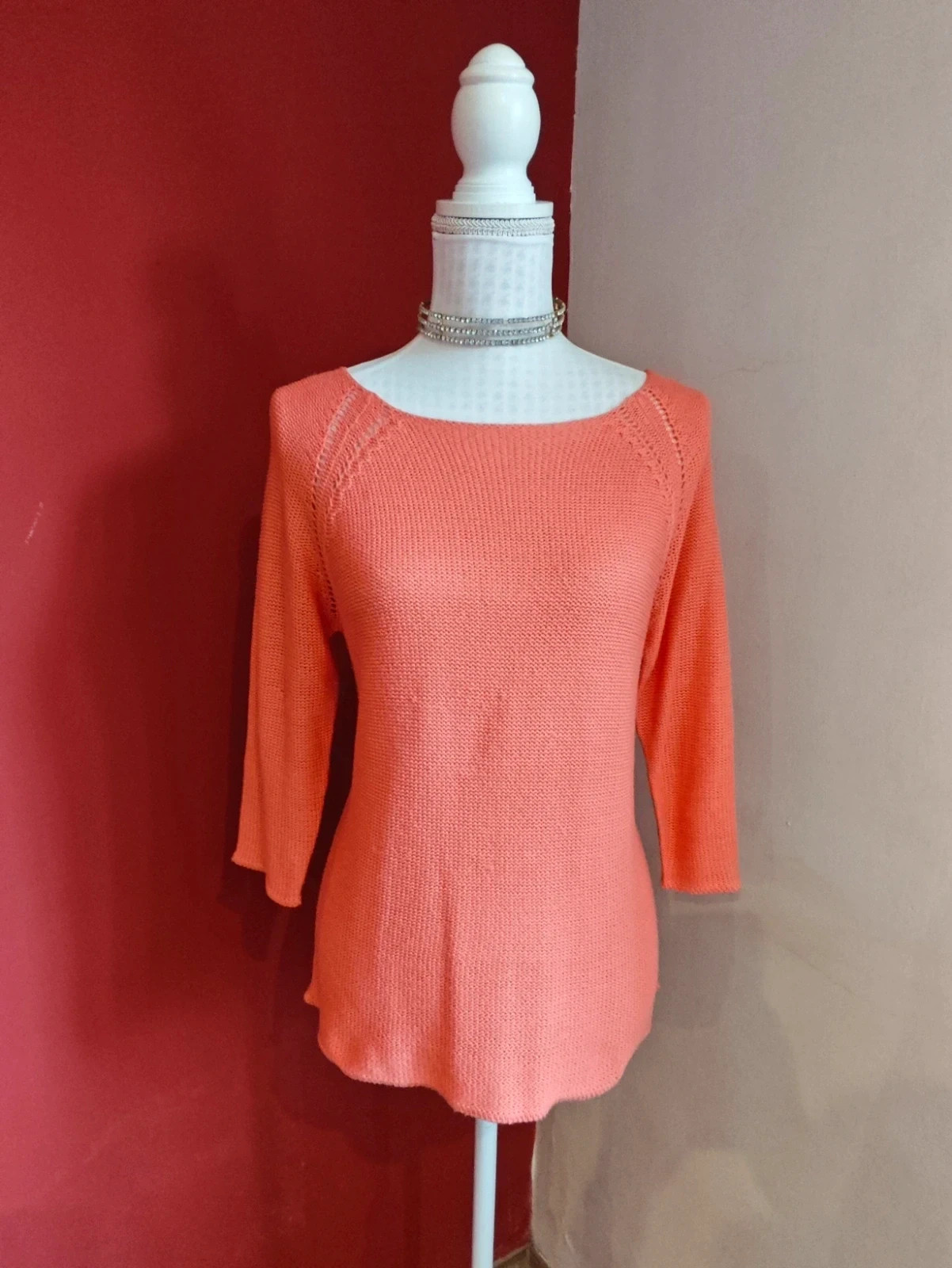 🌺Bonita camiseta de punto tono coral con bajo redondeado – Easy Wear – taille L / 40 / 12 2