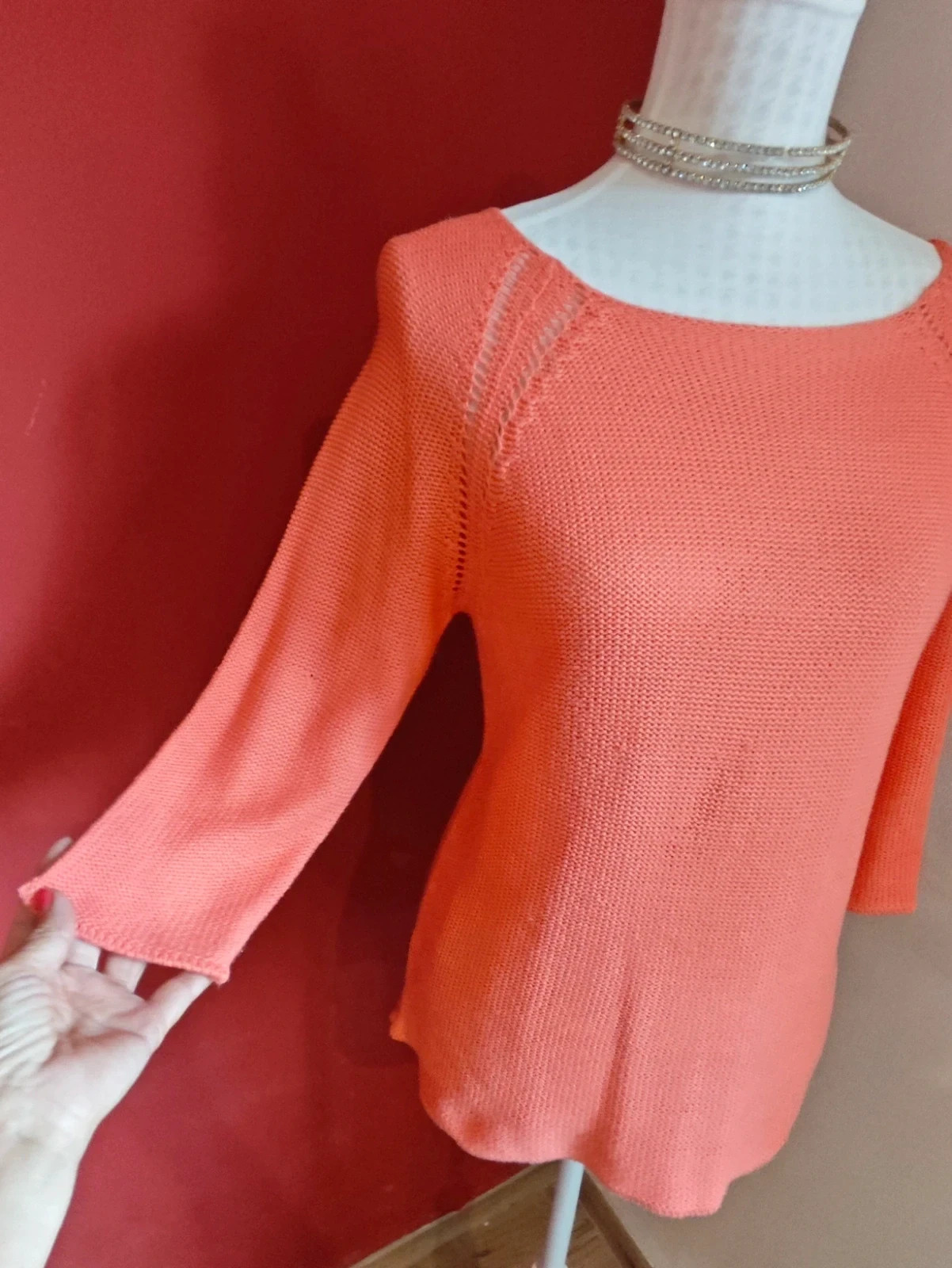 🌺Bonita camiseta de punto tono coral con bajo redondeado – Easy Wear – taille L / 40 / 12 3