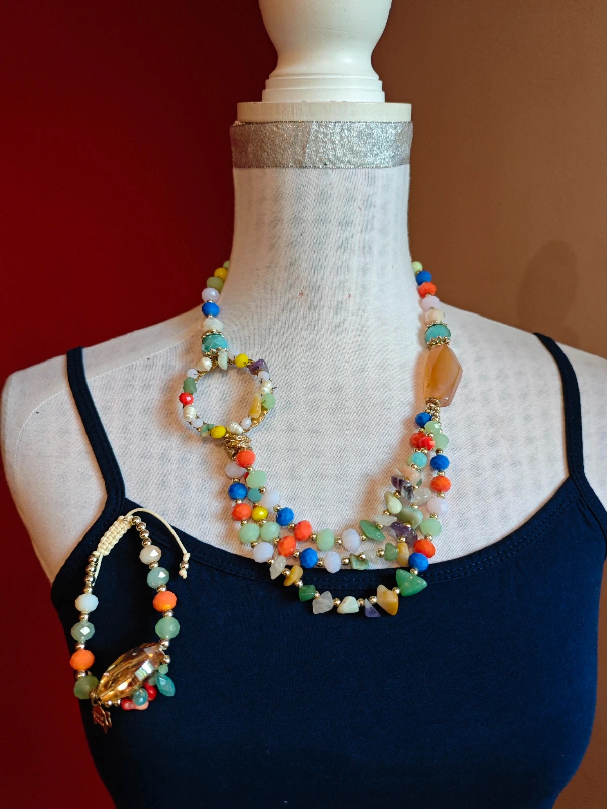 🌺 Original conjunto de collar y pulsera con abalorios multicolor – Vintage Dressing