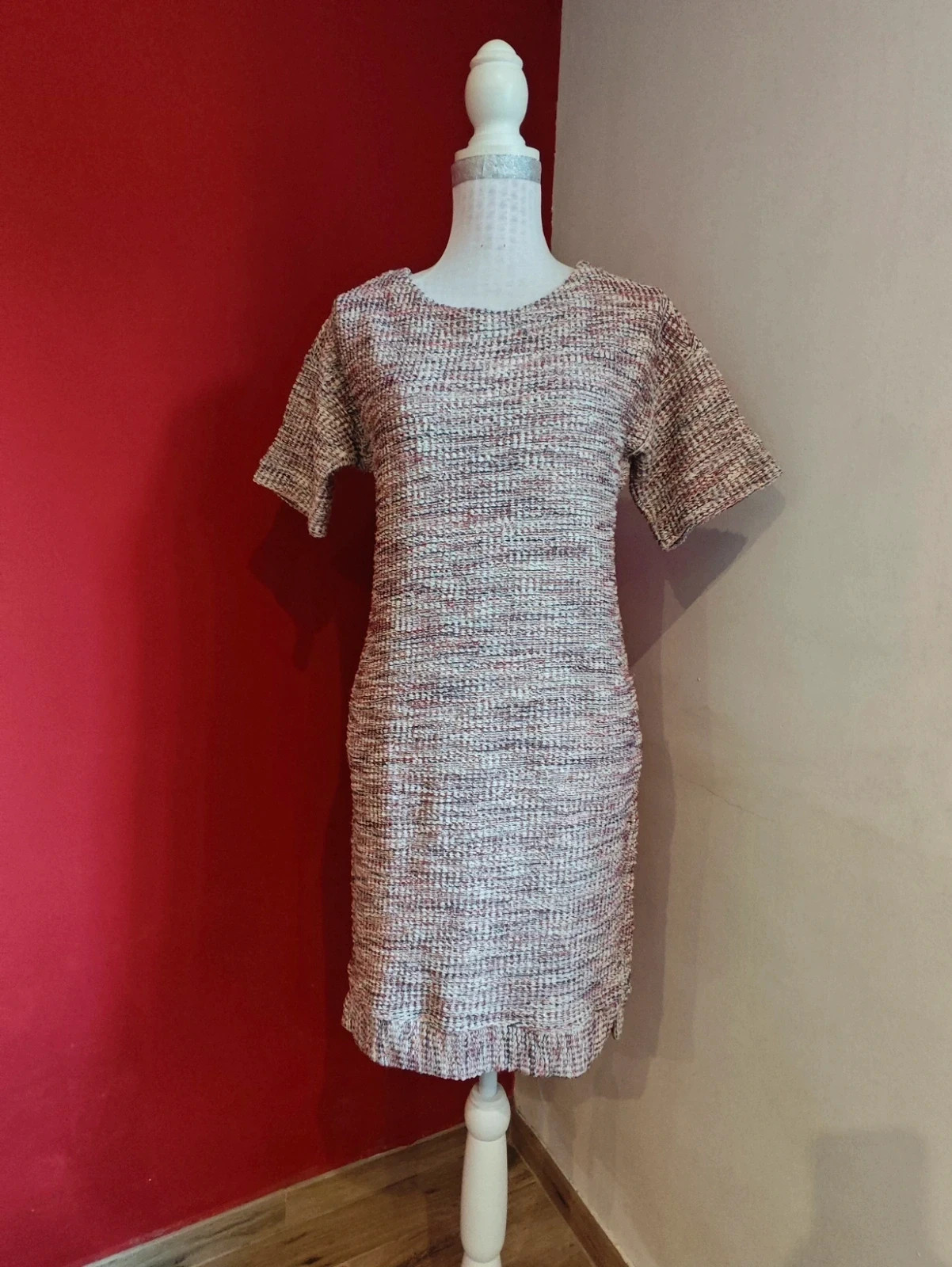 🌺Vestido de tweed jaspeado tonos beige, dorado y granate, de Massimo Dutti – Massimo Dutti – taille L / 40 / 12 2