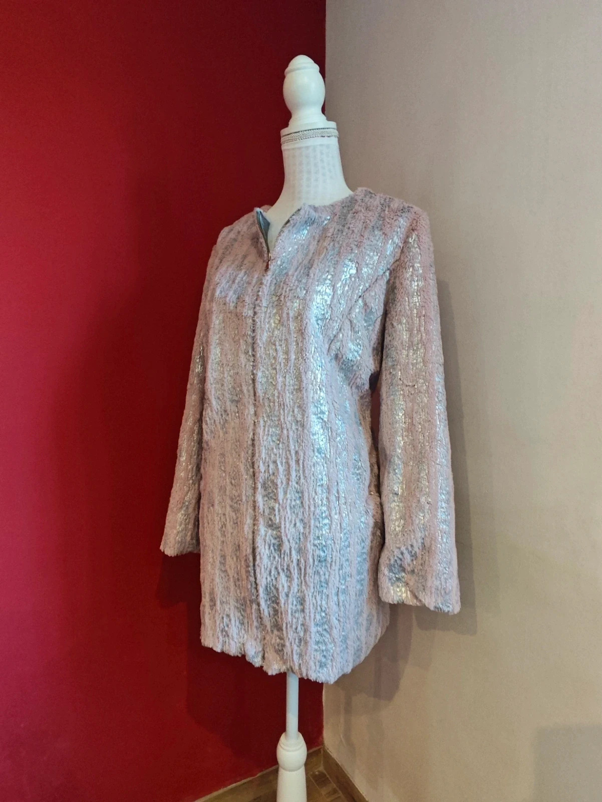 🌺Chaquetón de pelito rosa y plateado – Munmo – taille XXL / 44 / 16 2