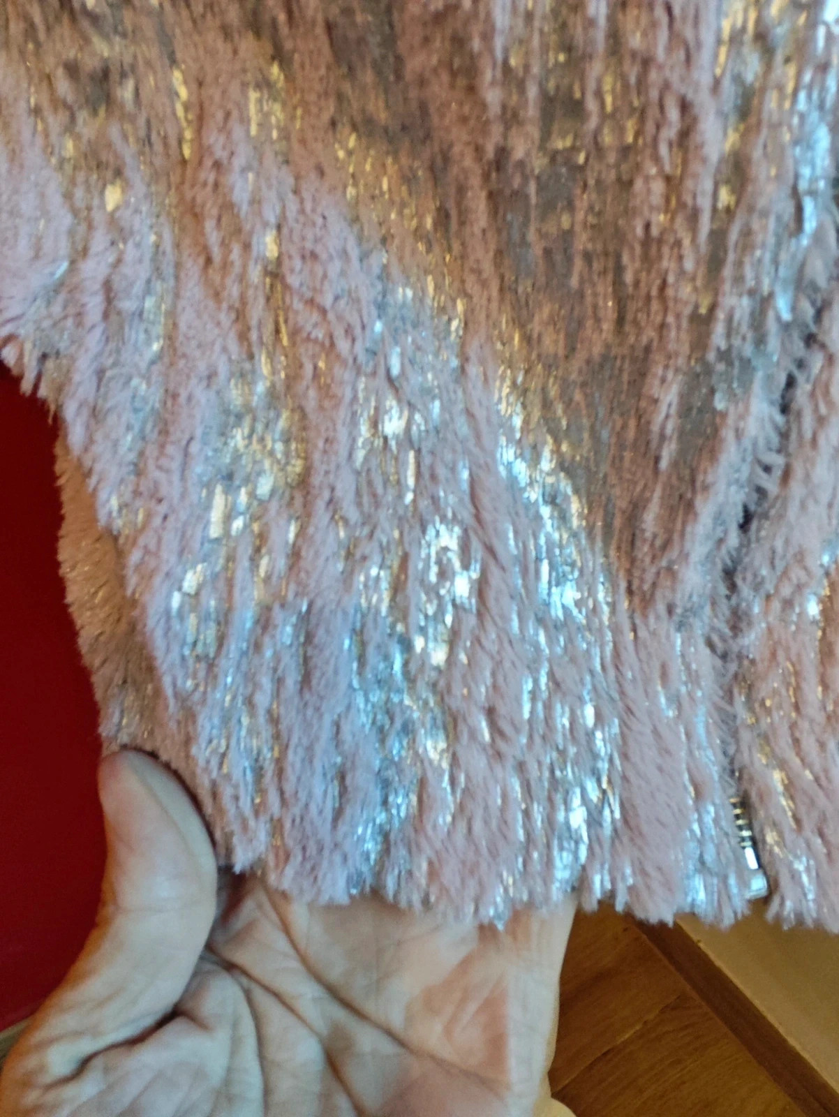🌺Chaquetón de pelito rosa y plateado – Munmo – taille XXL / 44 / 16 3