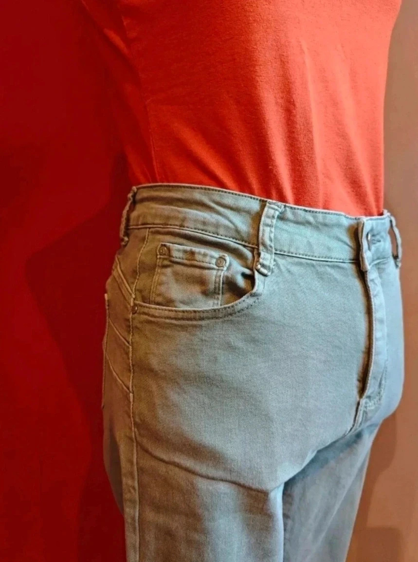 🌺 Cómodo pantalón vaquero pitillo verde caqui de algodón elástico, talla L – Vivid – taille L / 40 / 12 2