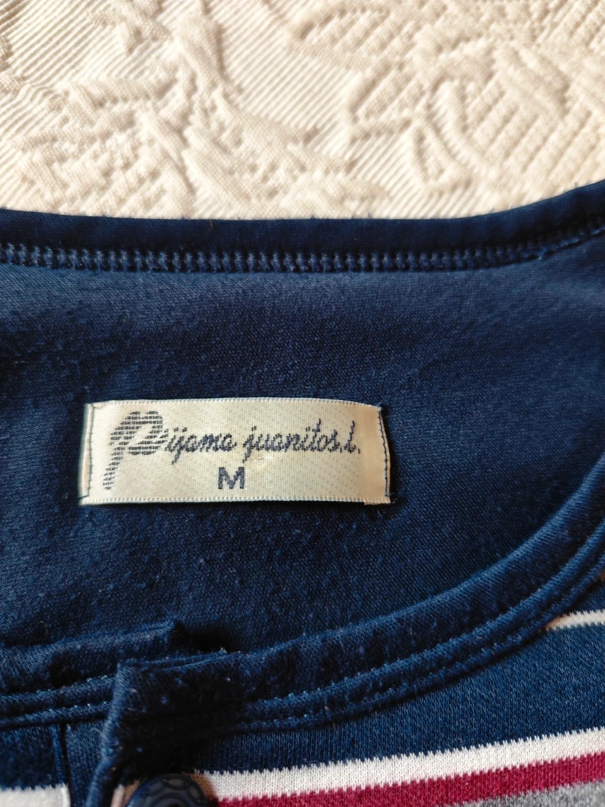 🌺Pijama color azul marino y rayas blancas, grises y granate arriba – pijama juanitos – taille M 4